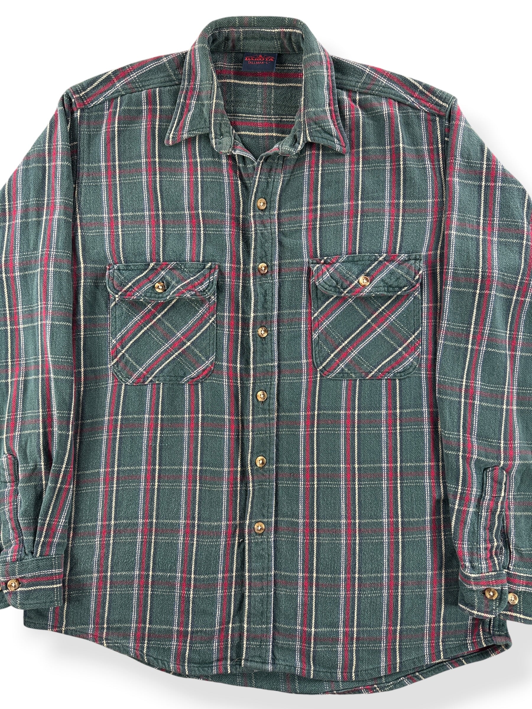 Front Close Up of Vintage Dakota Woven Cotton Flannel SZ L