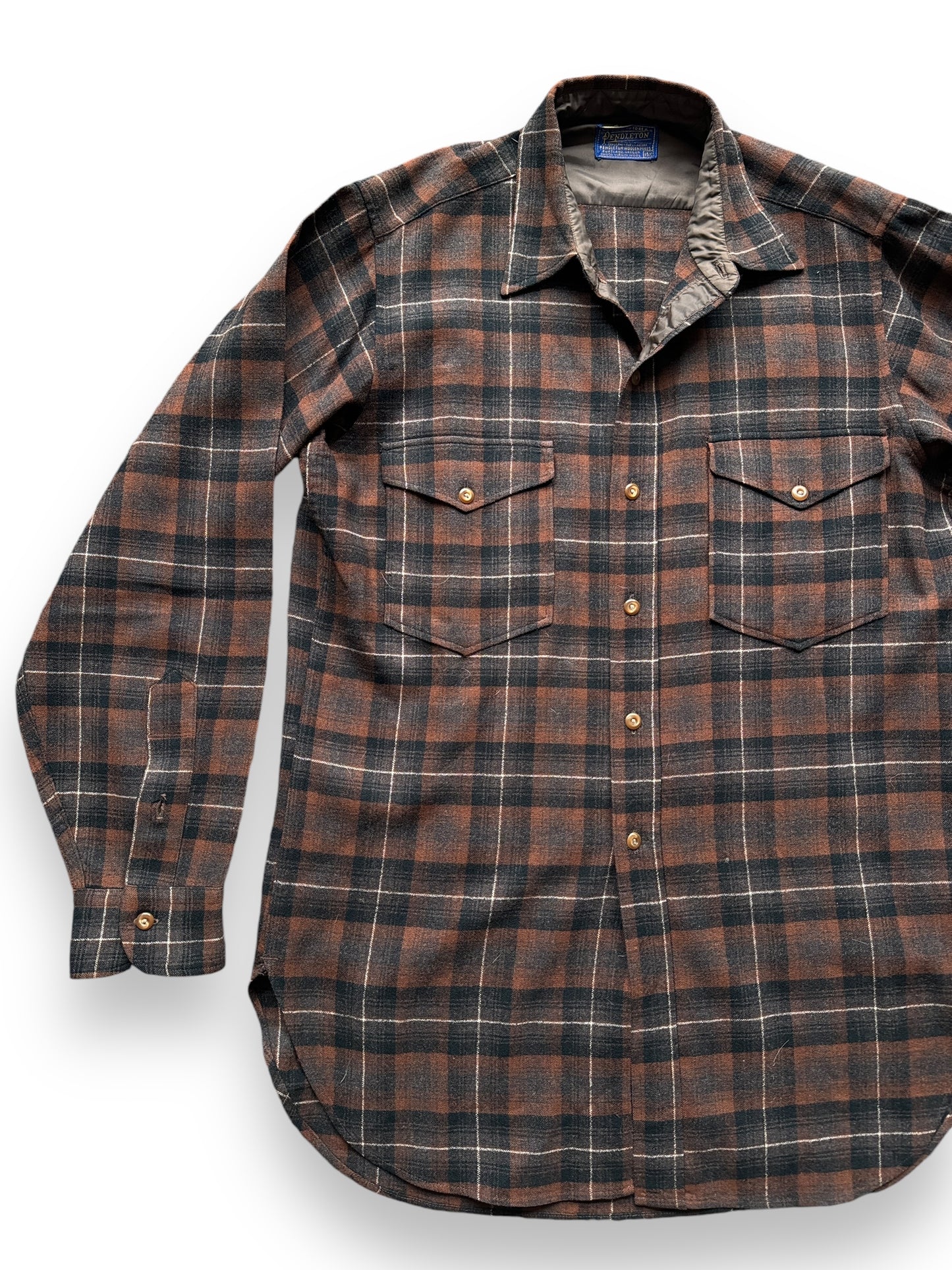 front right of Vintage Pendleton Brown Plaid Flannel SZ M