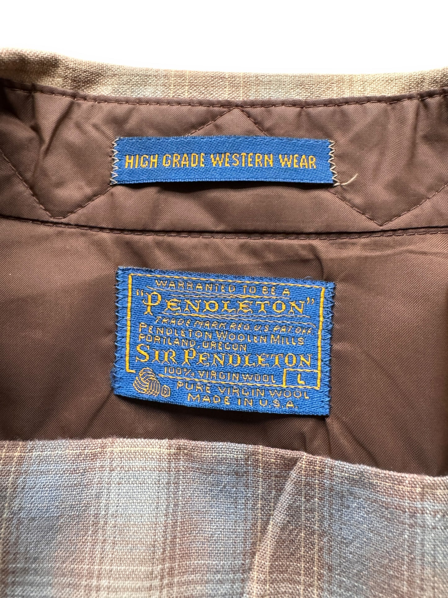 tag on Vintage Pendleton Brown/Blue Sir Pendleton Western Flannel SZ L