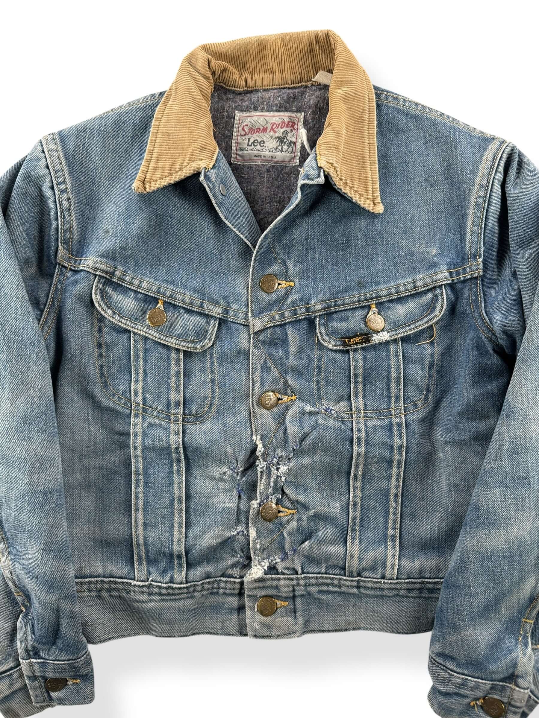 Front Close Up of Vintage Repaired Lee Storm Rider Jacket SZ XS AS IS