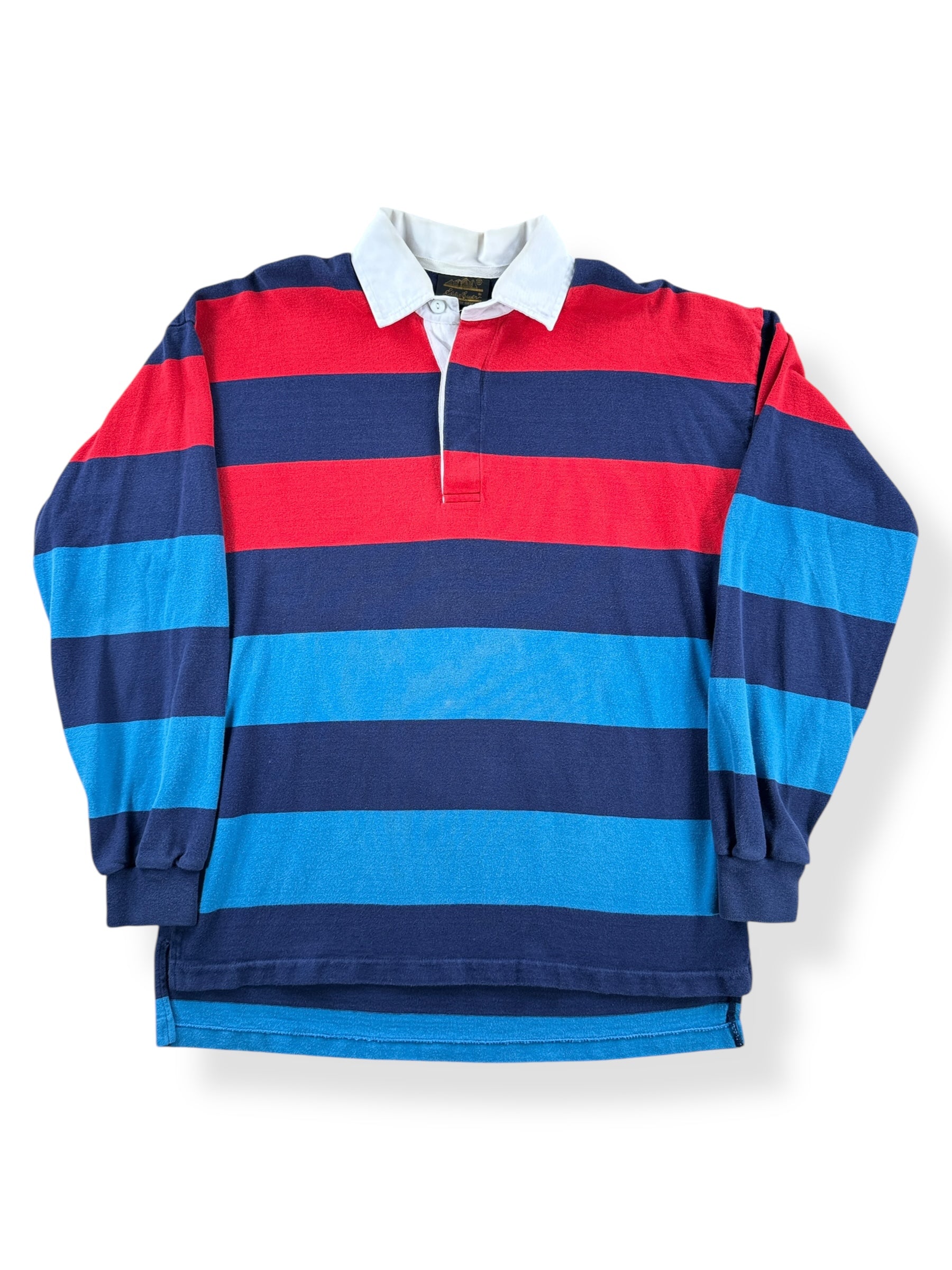 Front of Vintage 90s Eddie Bauer Striped Rugby Polo SZ XL