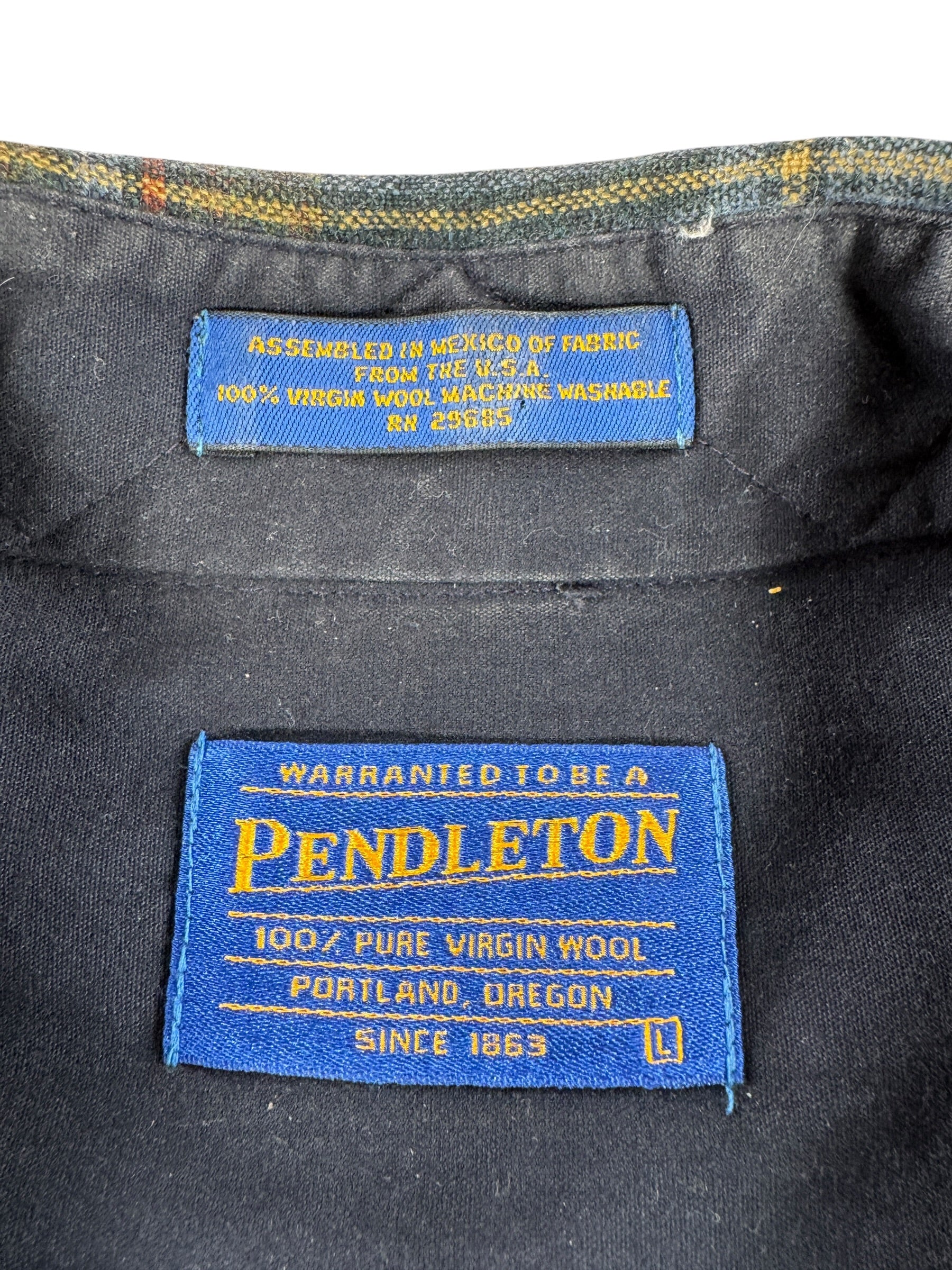 Tag on Vintage Made in Mexico Green & Blue Pendleton Flannel SZ L