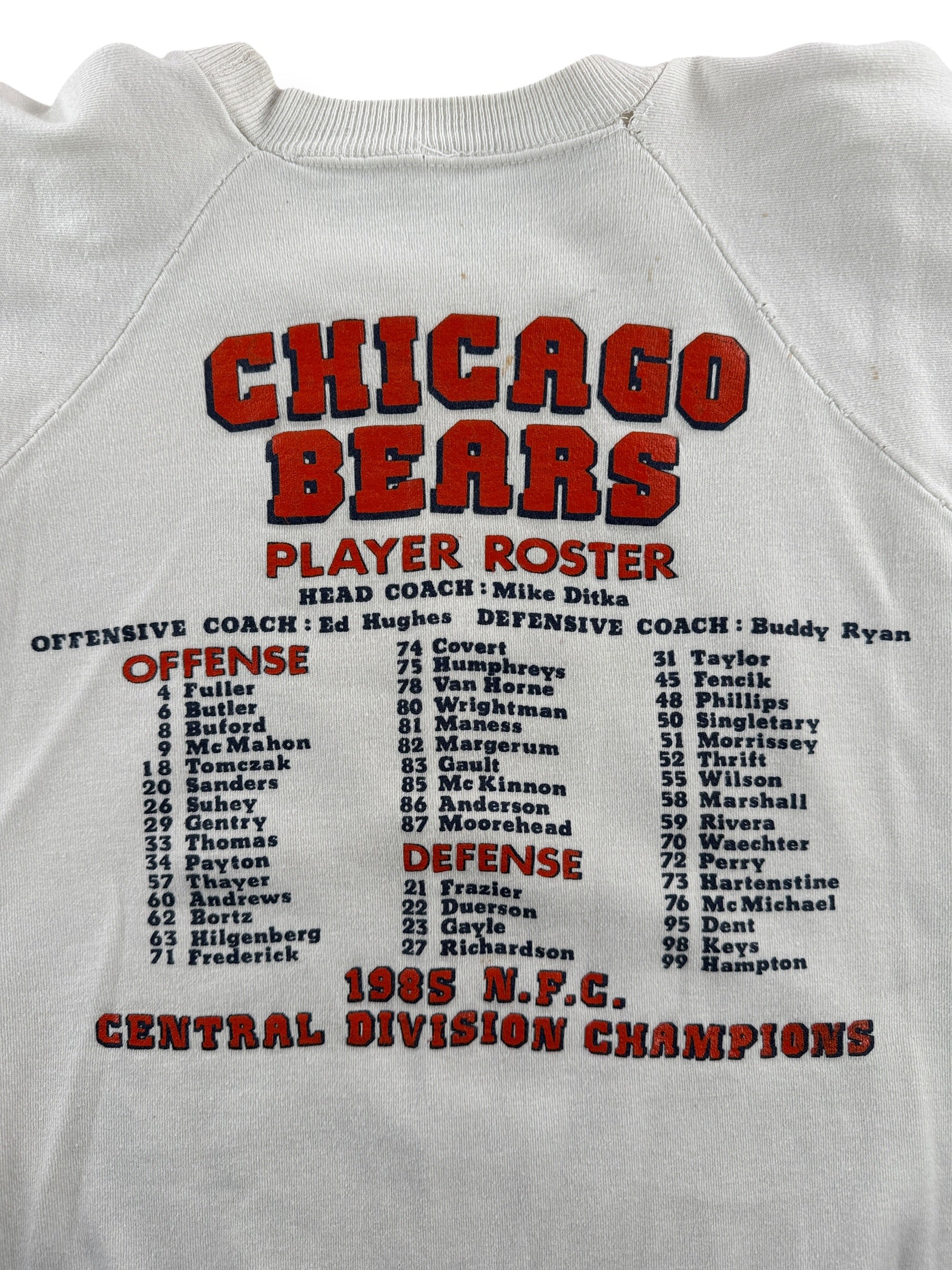 Back Graphic of Vintage Super Bowl 85 Chicago Bears Crewneck SZ S
