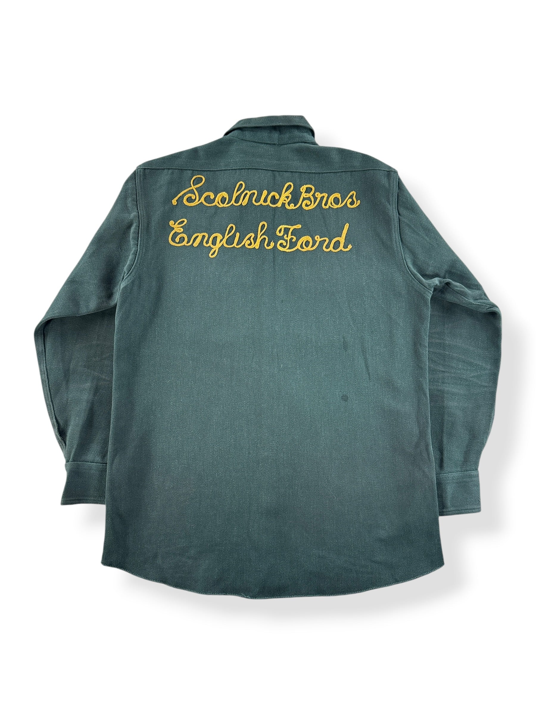 Back of Vintage Scolnick Brothers English Ford Chainstitch Jacket SZ M