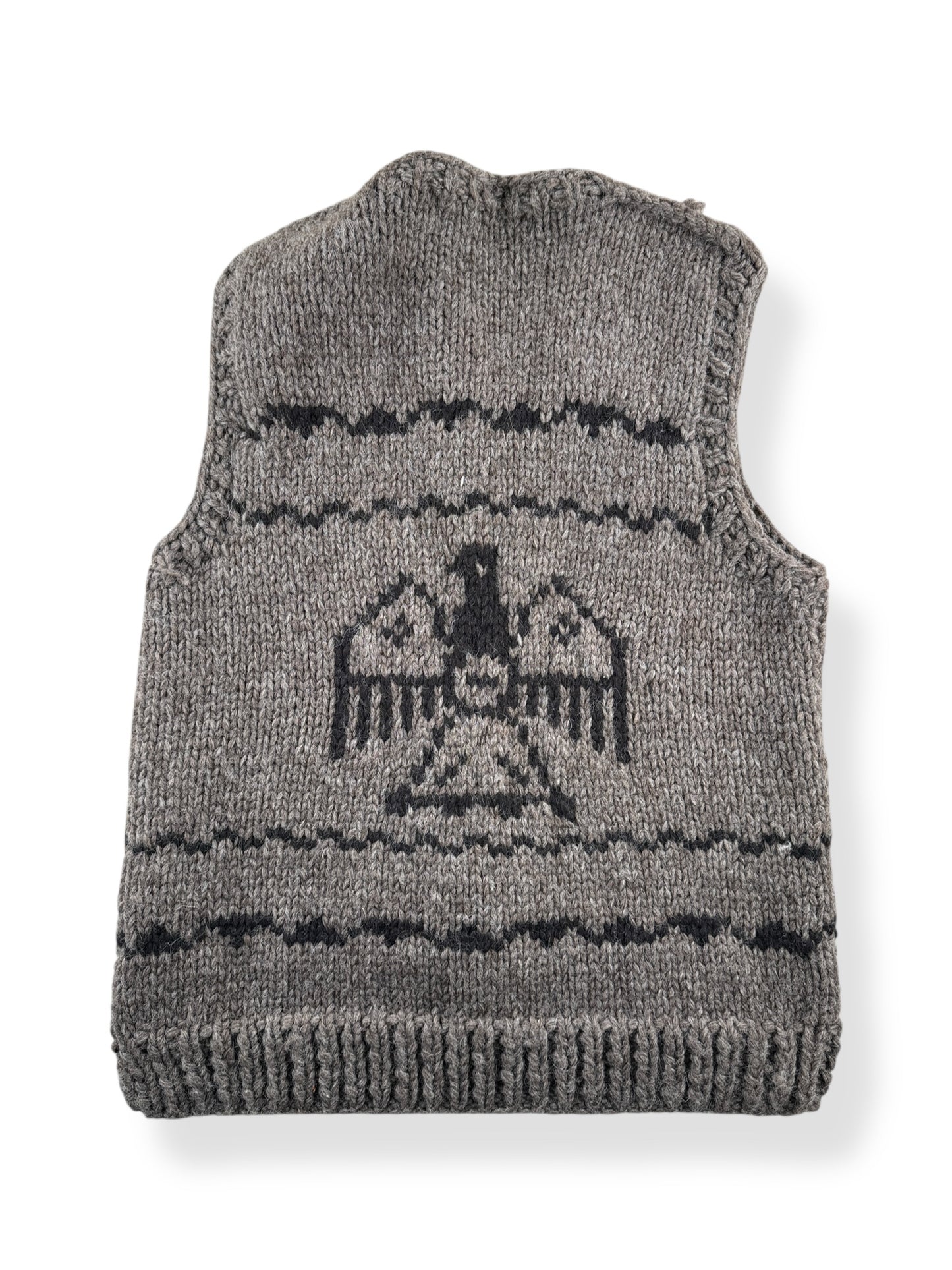 Back of Hand knit Thunderbird Cowichan Style Sweater Vest SZ M