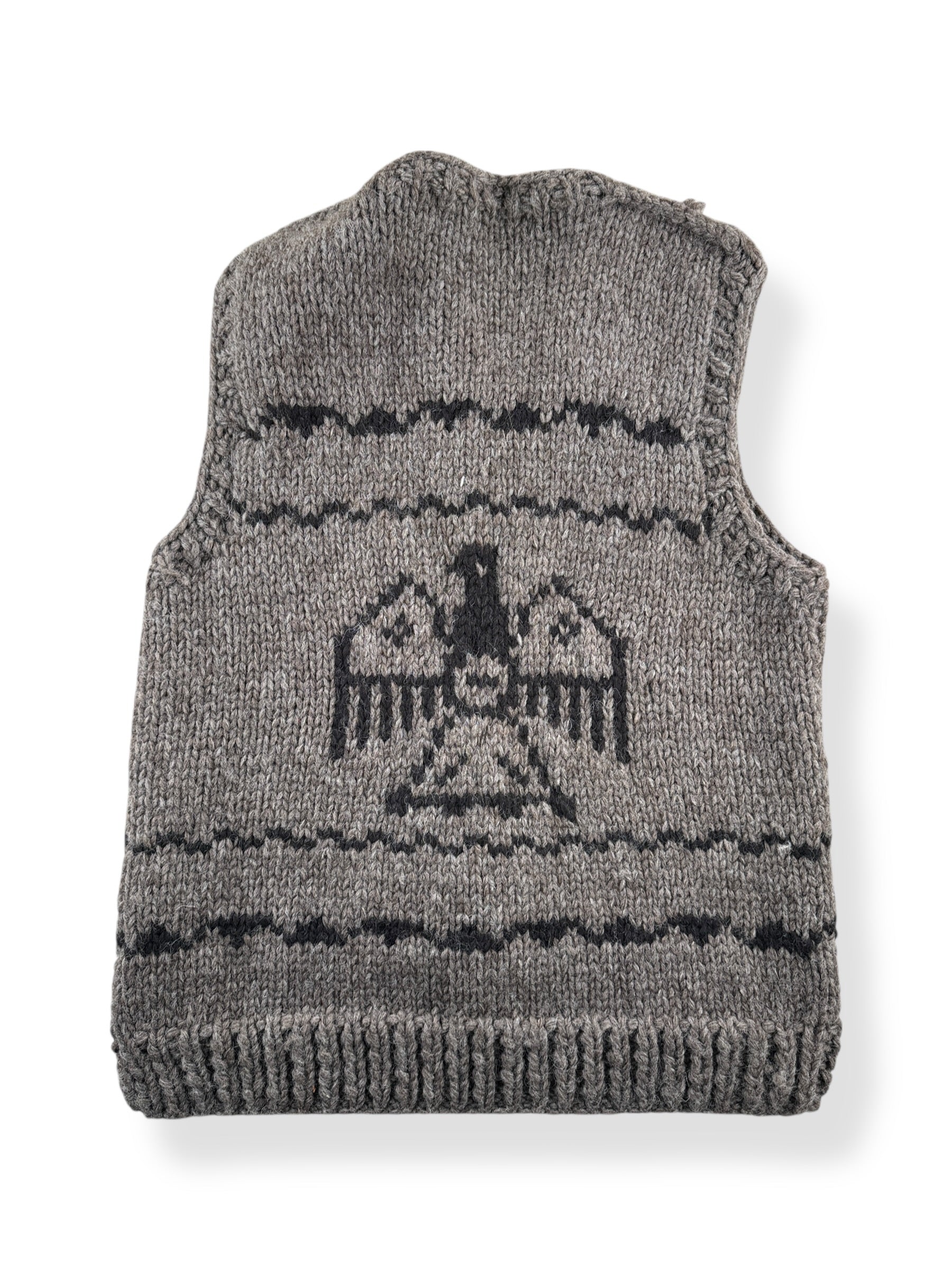 Back of Hand knit Thunderbird Cowichan Style Sweater Vest SZ M