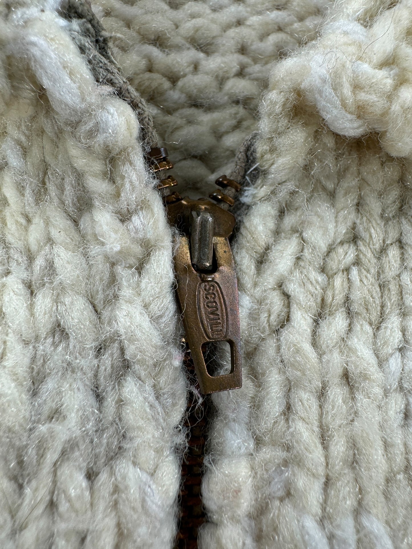 Zipper on Vintage 70s Era Acrylic Mama Bear Cowichan Sweater SZ XL