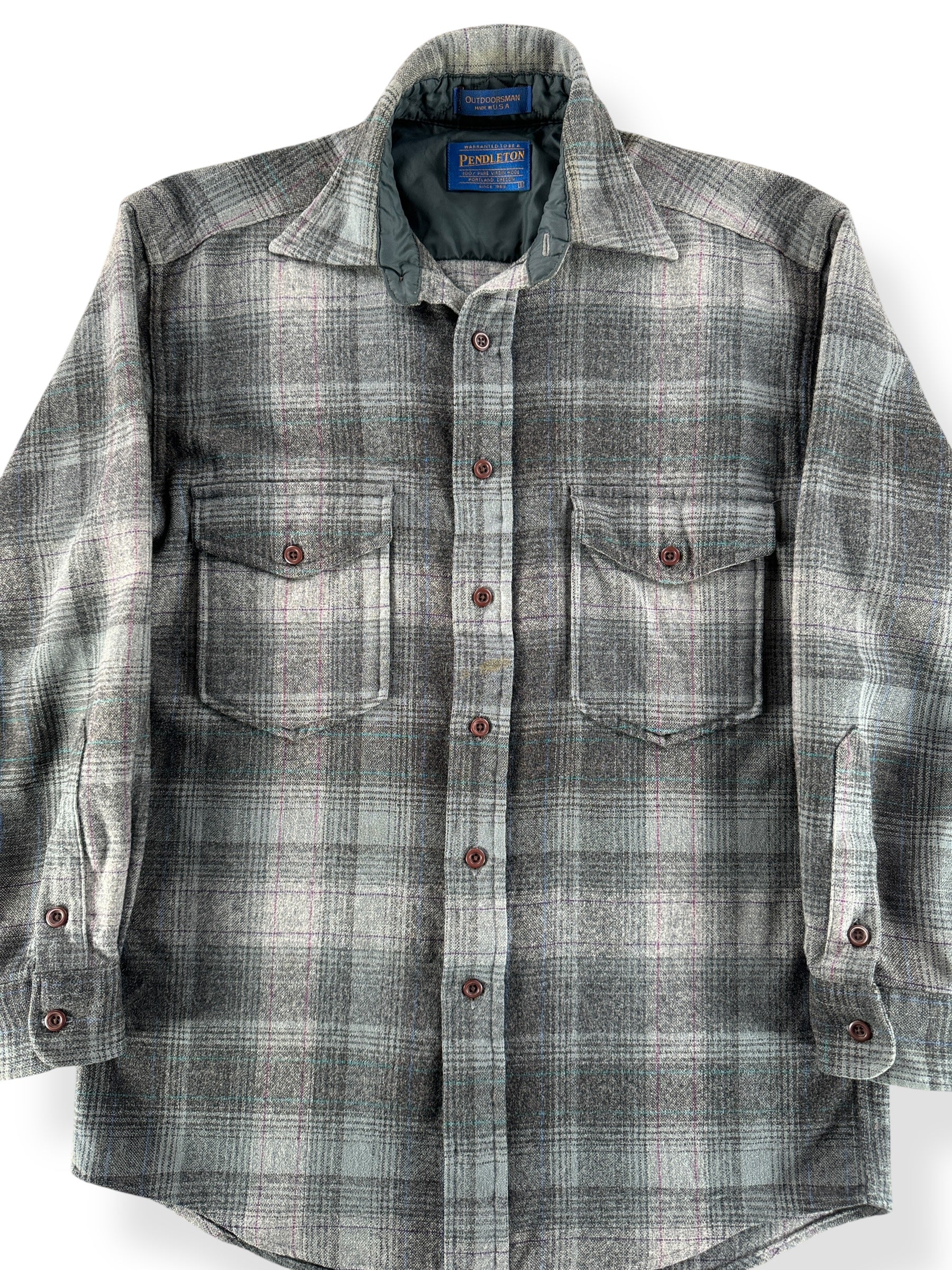 Front Close Up of Vintage Pendleton Outdoorsman Flannel SZ S