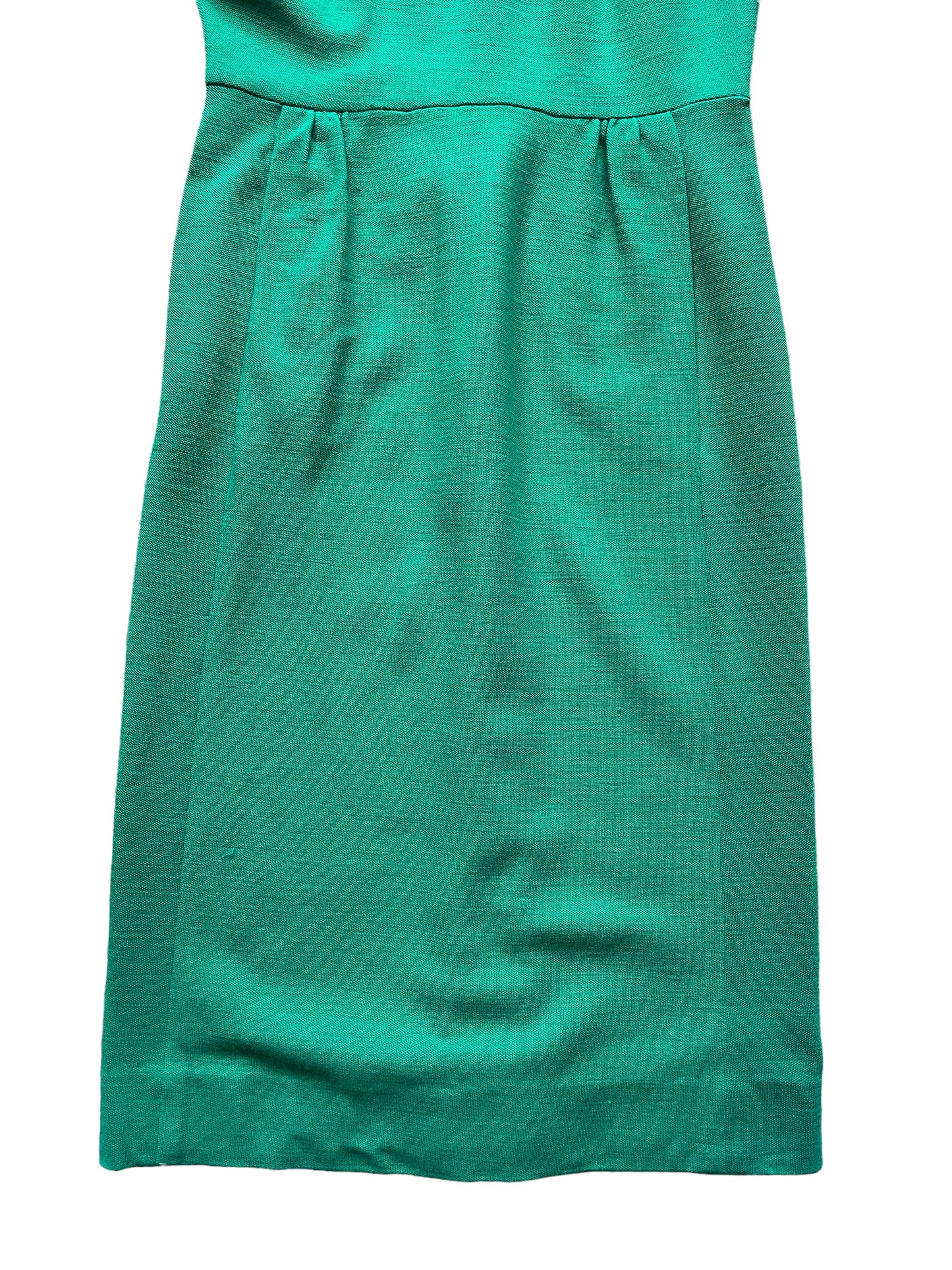 Front skirt view of Vintage 1950s Green Wool Wiggle Dress SZ M |  Barn Owl Vintage Dresses| Seattle Vintage Ladies Clothing