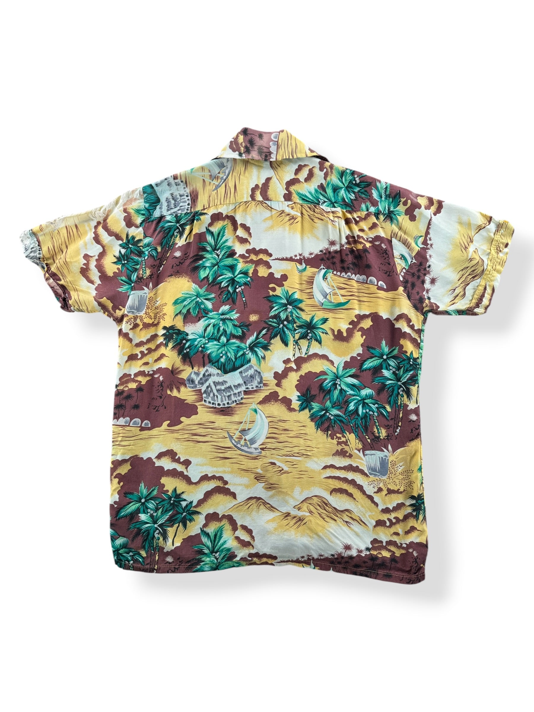Back of Vintage Hawaiian Holiday Rayon Fixer Aloha Shirt SZ S