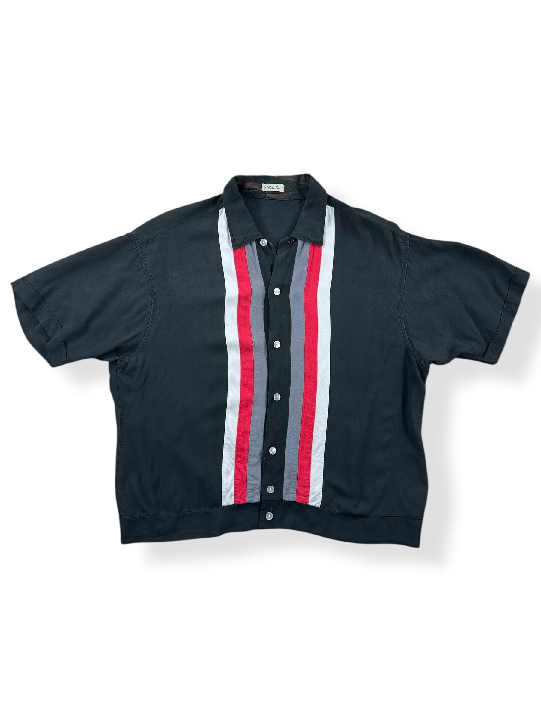 Front of Vintage Black Rayon Racing Stripe Shirt SZ M