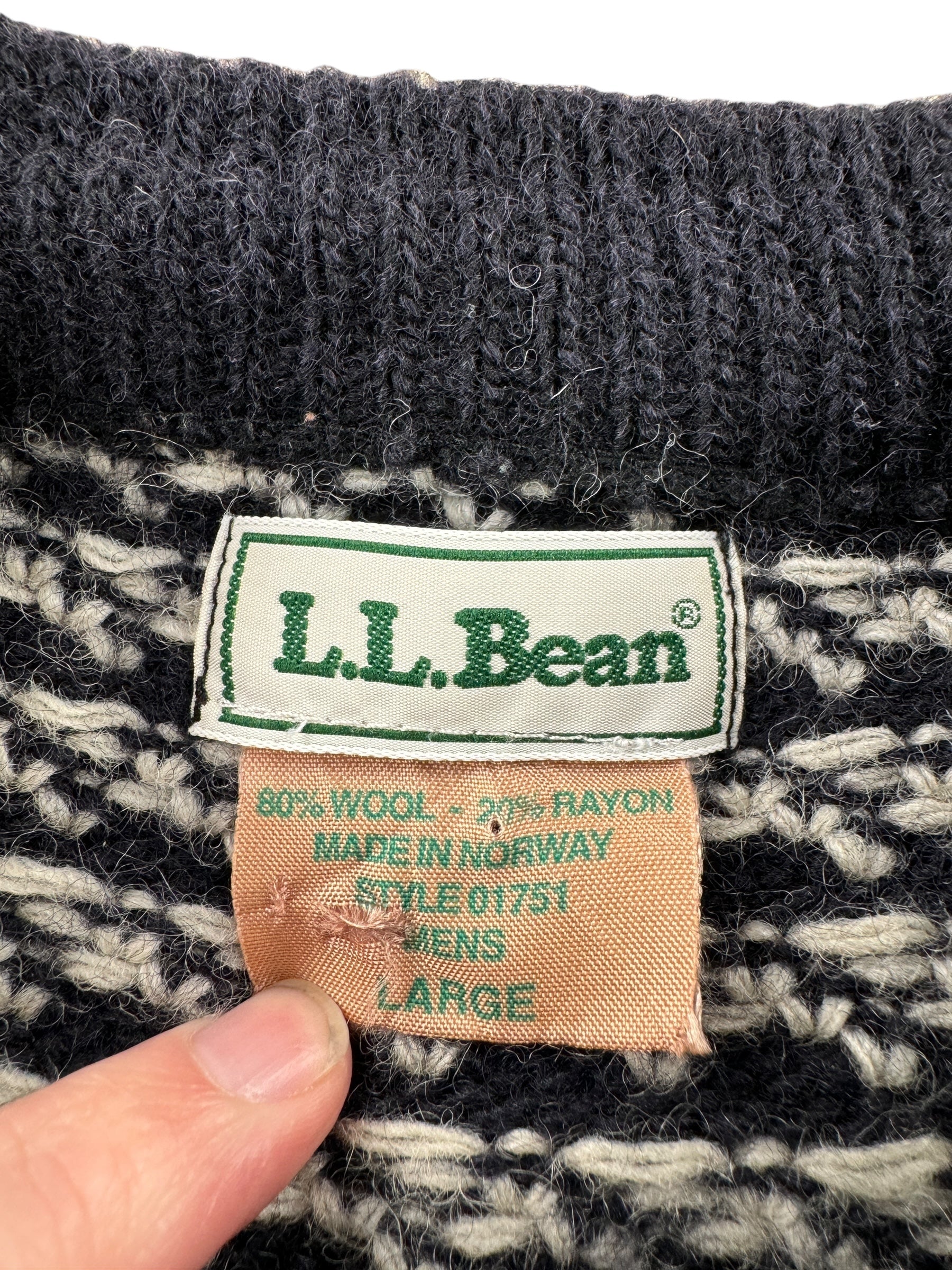 Tag on Vintage Men's LL Bean Birdseye Sweater Black & White SZ L