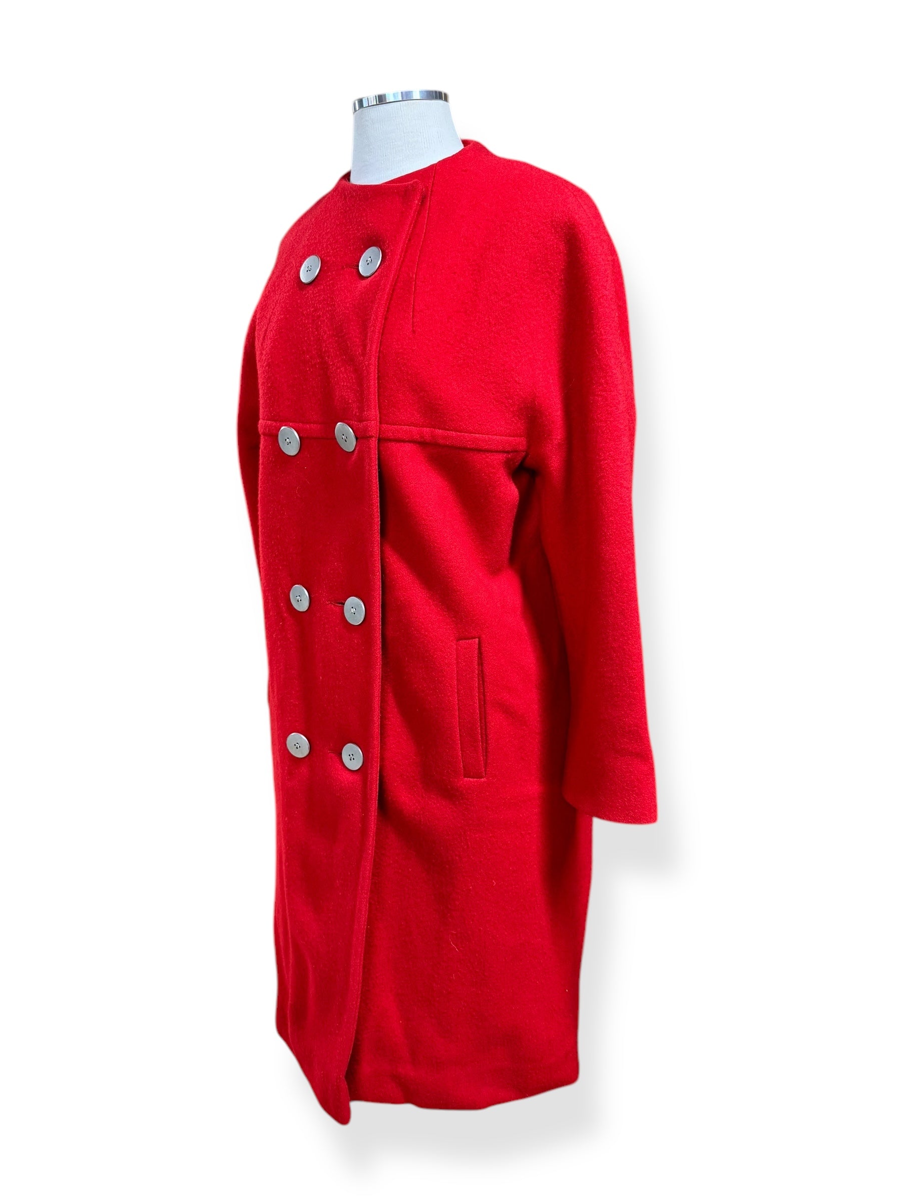 Side view of 1960s Red Wool Lined Coat L