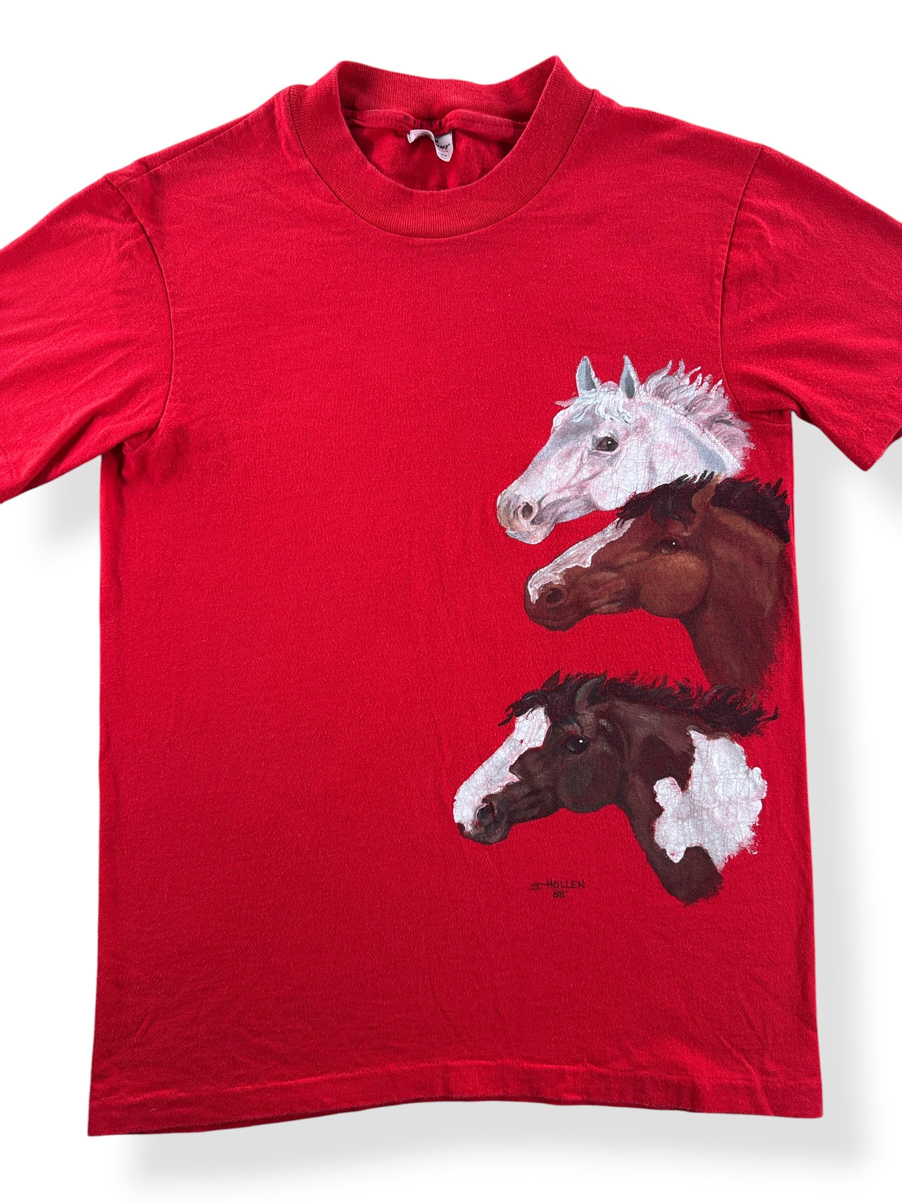 Front Close Up of Vintage Hand Painted S. Hollen Horse Tee SZ S
