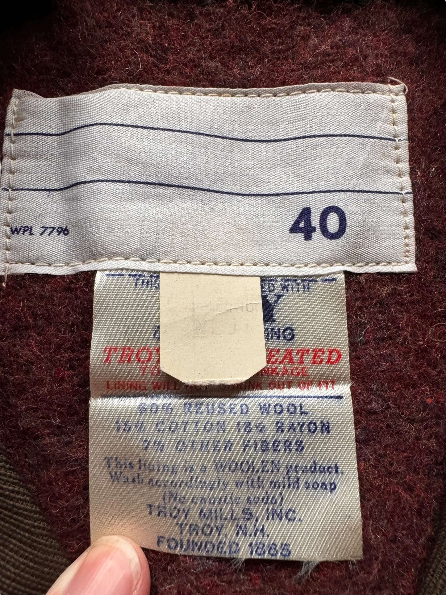 tag on Vintage Brown Troyset Blanket Lined Gas Station Jacket SZ 40