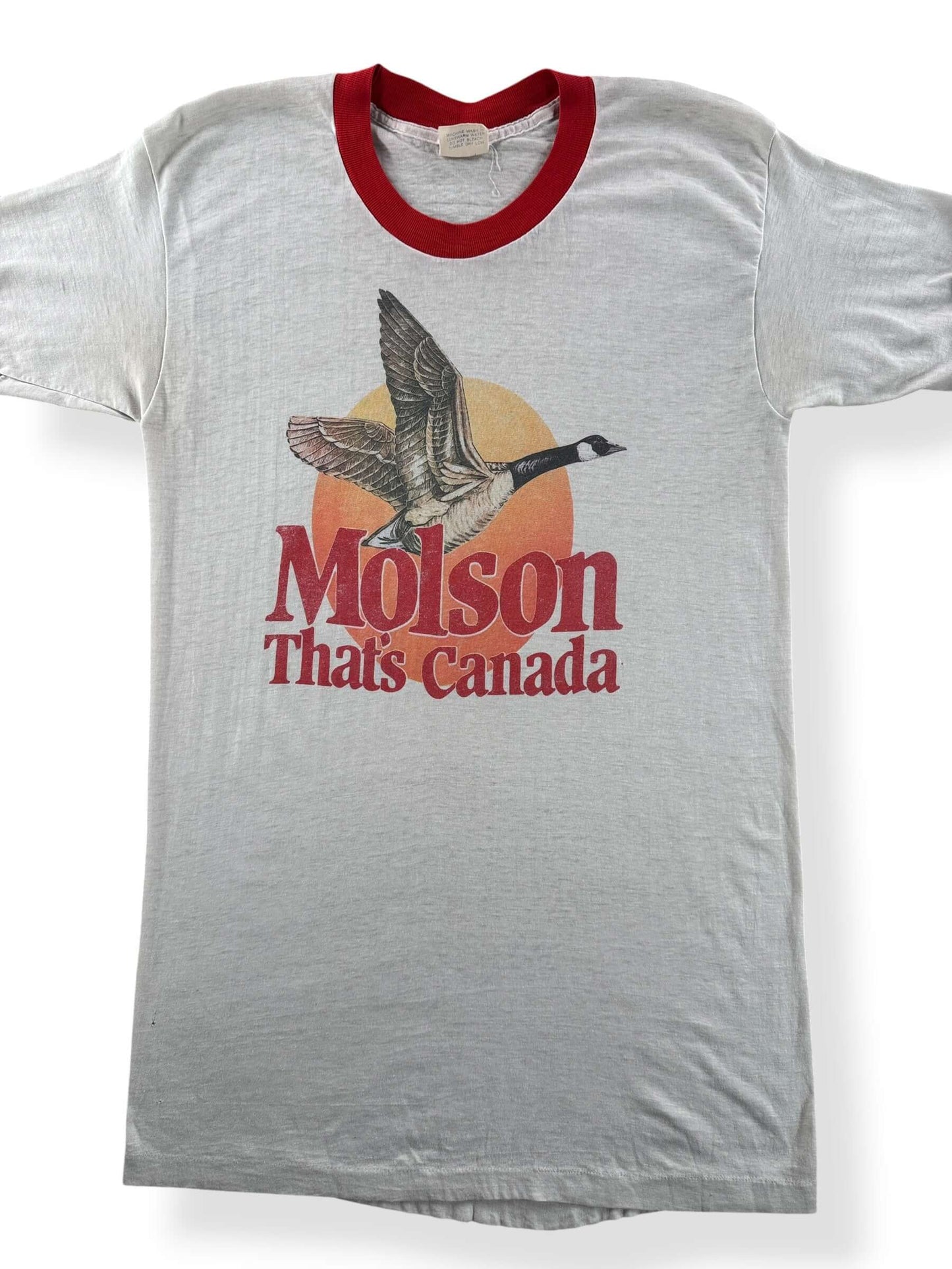 Front Close Up of Vintage Molson Canadian Ringer Tee SZ L (Fits S)