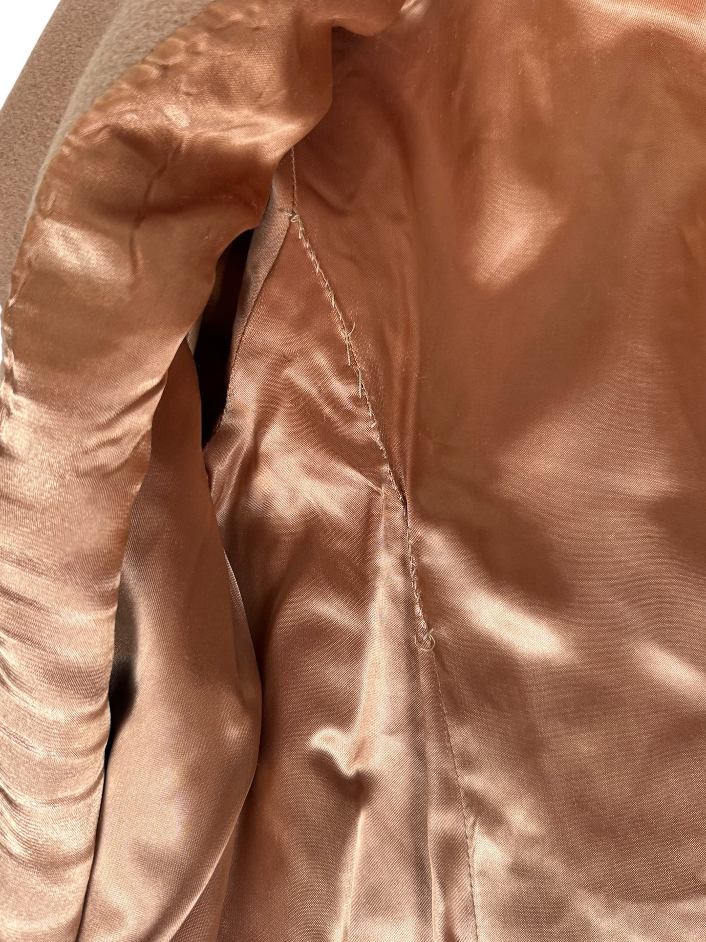 Liner repair at right arm 1970s Camel Coat S-M