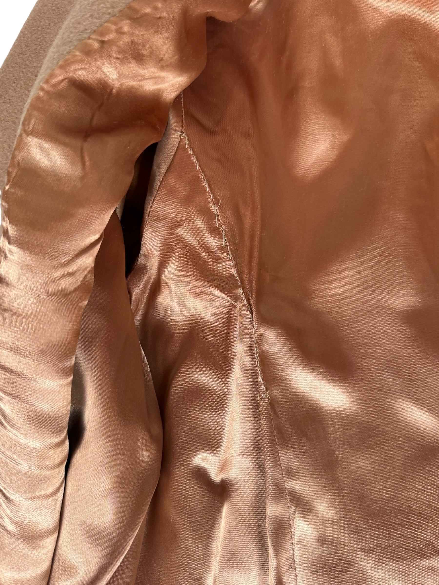Liner repair at right arm 1970s Camel Coat S-M