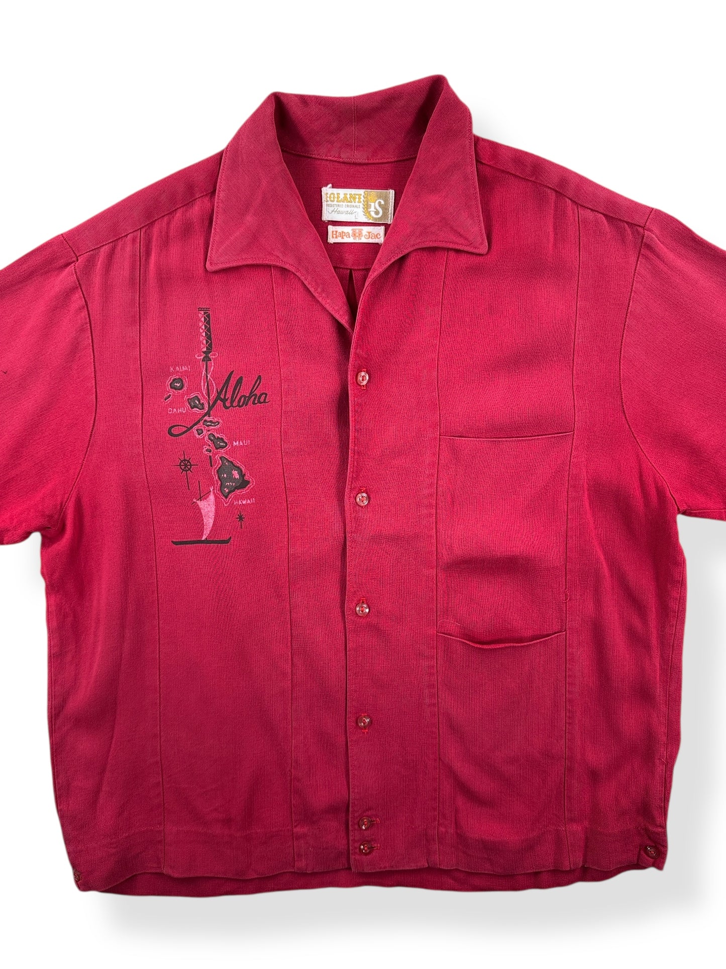 Front Close Up of Vintage Iolani Hapa Jac Aloha Shirt SZ M