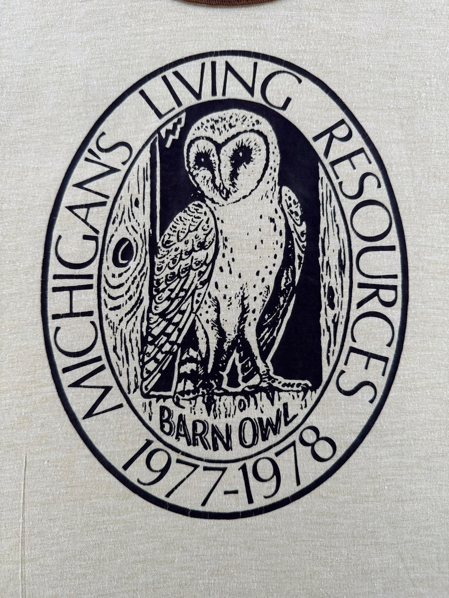 Graphic of Vintage 70s Barn Owl Ringer Tee SZ S (Fits XS)