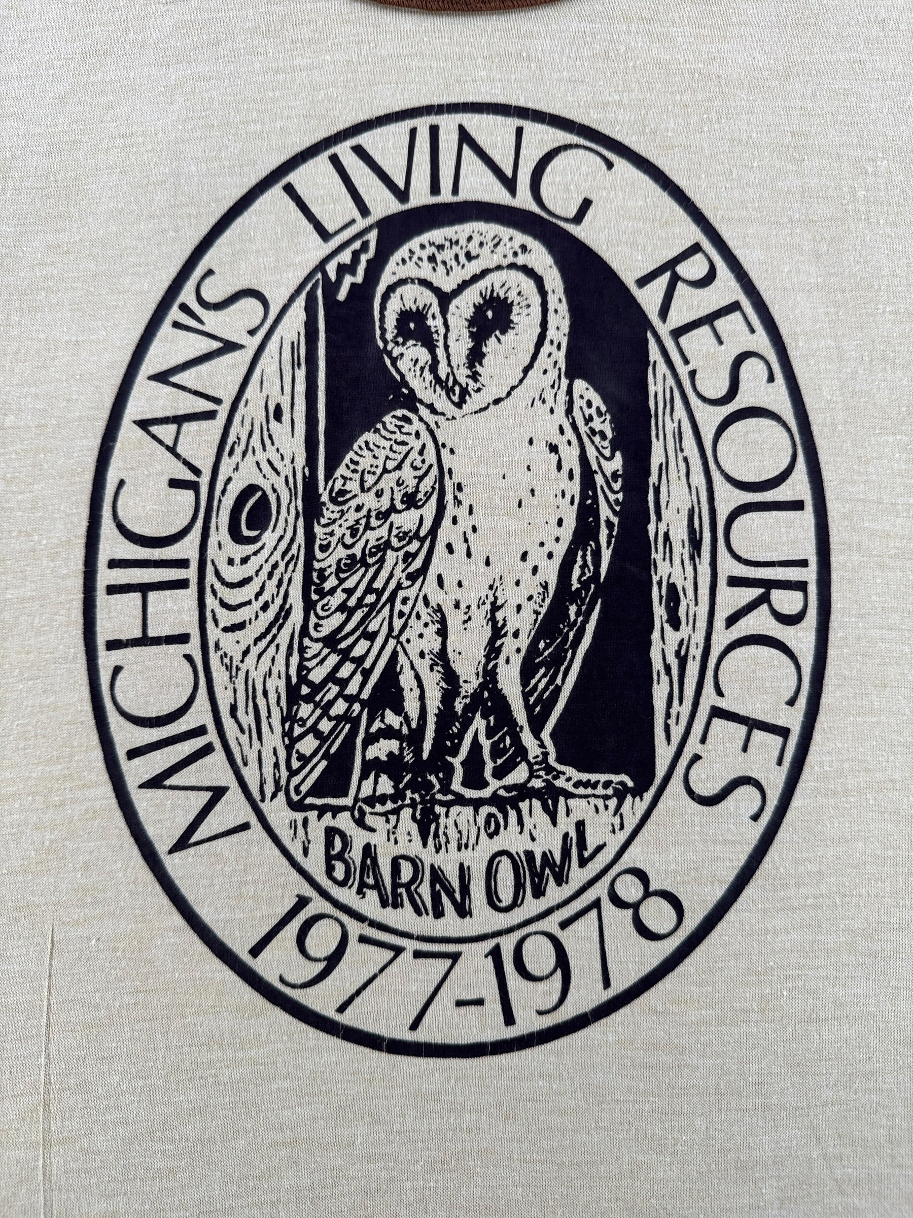 Graphic of Vintage 70s Barn Owl Ringer Tee SZ S (Fits XS)