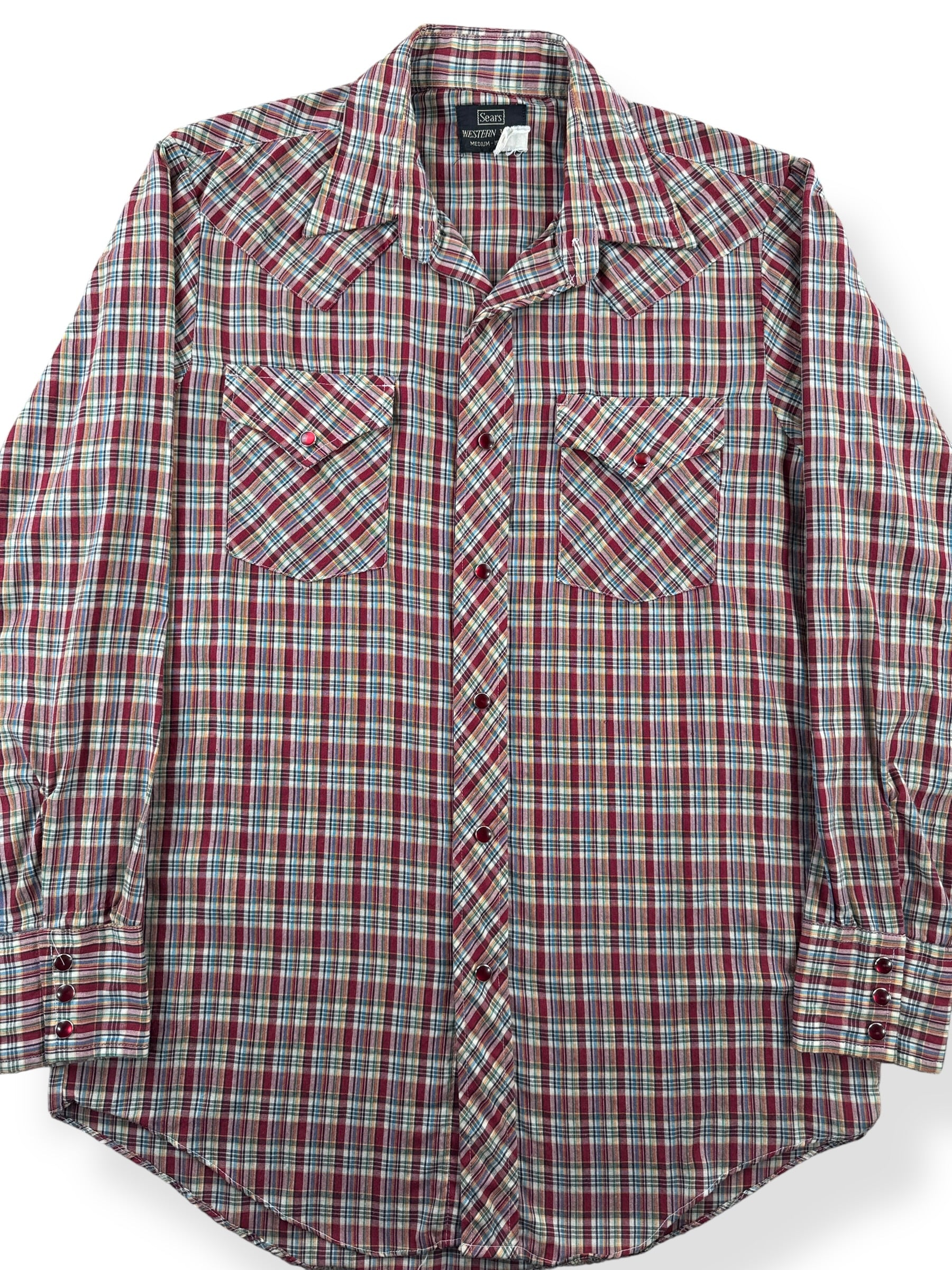 Front Close Up of Vintage Sears Western Wear Pearl Snap Shirt SZ M