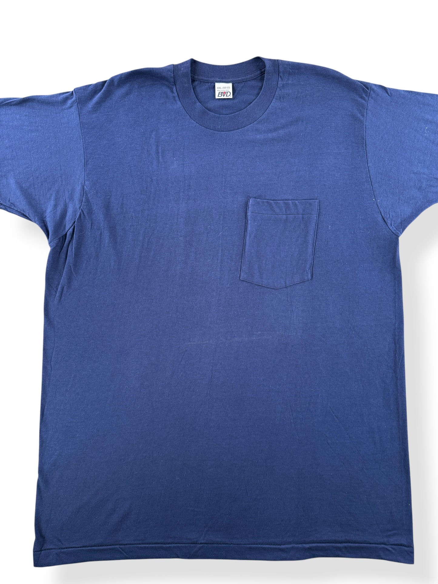 Front Close Up of Vintage BVD Navy Blank Pocket Tee SZ XXL (Fits XL)