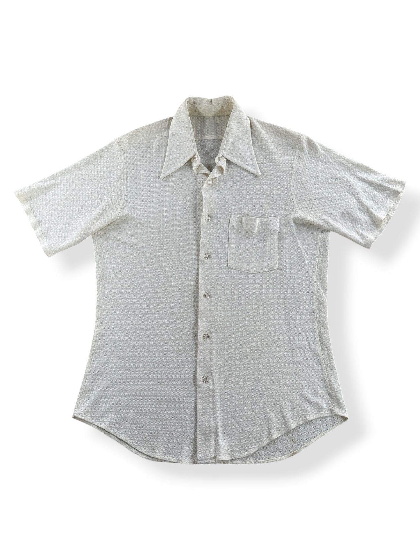 Front of Vintage White Knit Shirt SZ 15 1/2