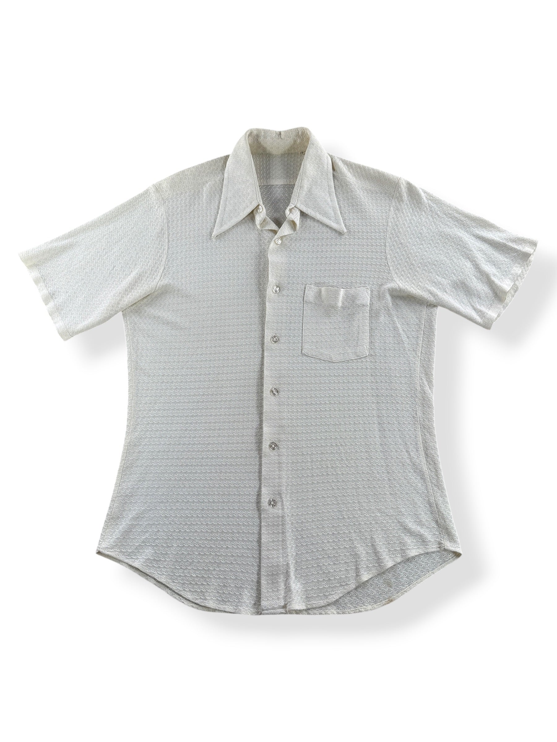 Front of Vintage White Knit Shirt SZ 15 1/2