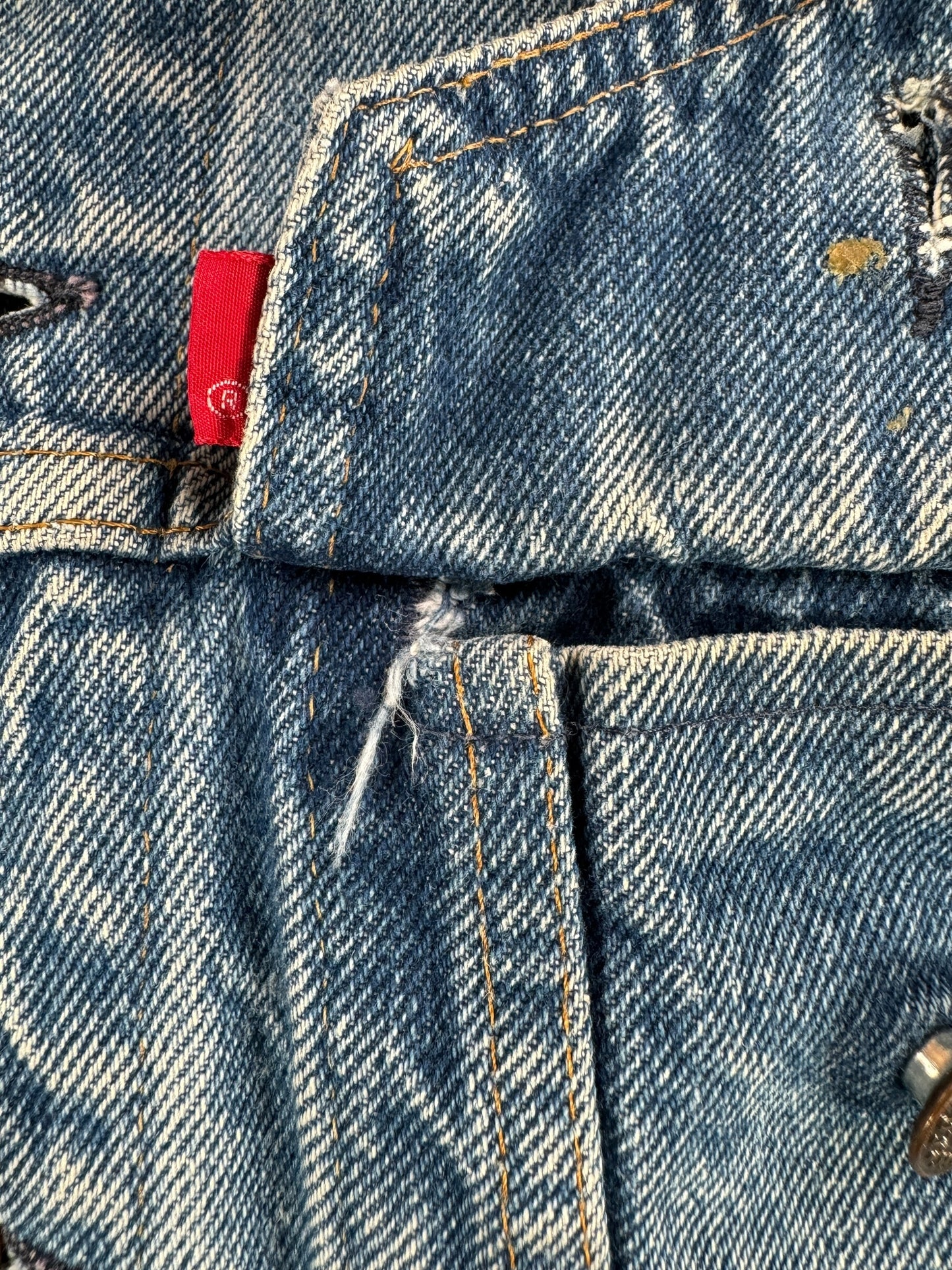 Underside of Pocket of Vintage Light Wash Levis 2 Pocket 70505 Jacket SZ 42