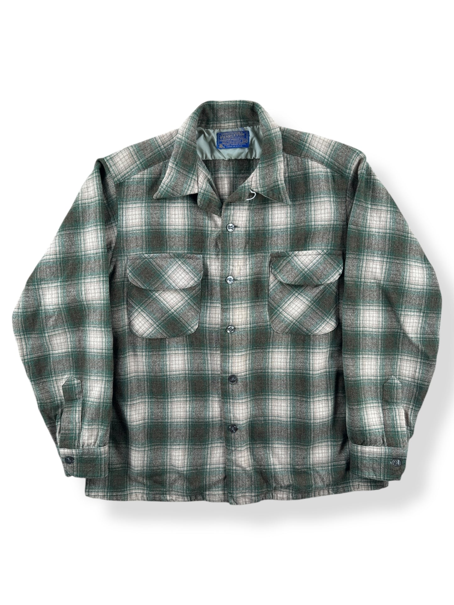 Front of Vintage Pendleton Green and Tan Board Shirt SZ M