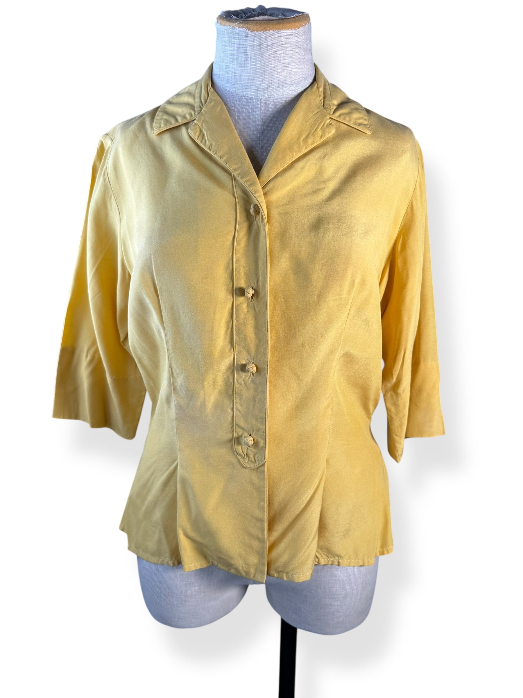 Front view of 1950s Yellow Dynasty Silk Top M