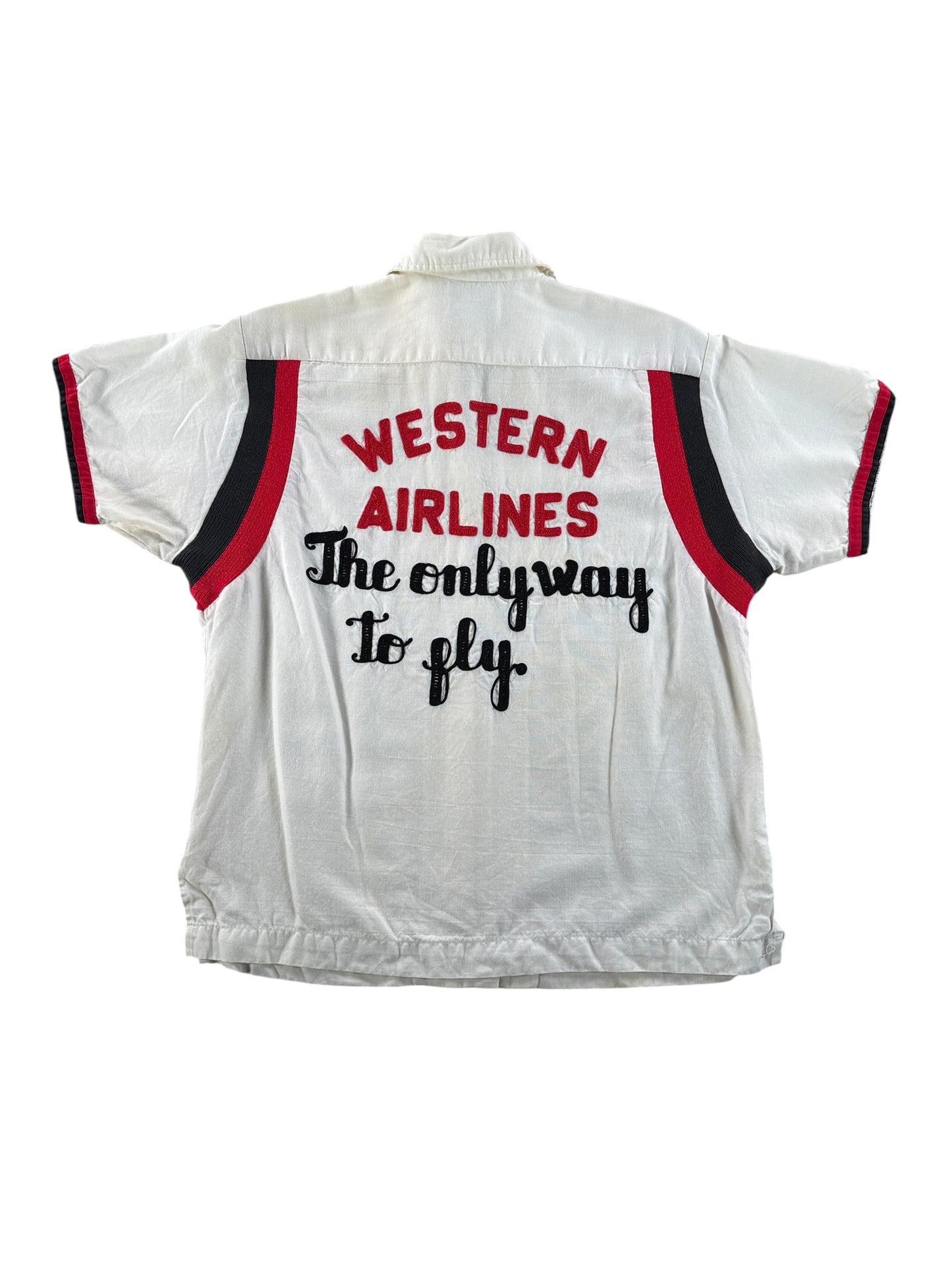 Back of Vintage Western Airlines The Only Way to Fly Bowling Shirt SZ 34 (Fits XS)