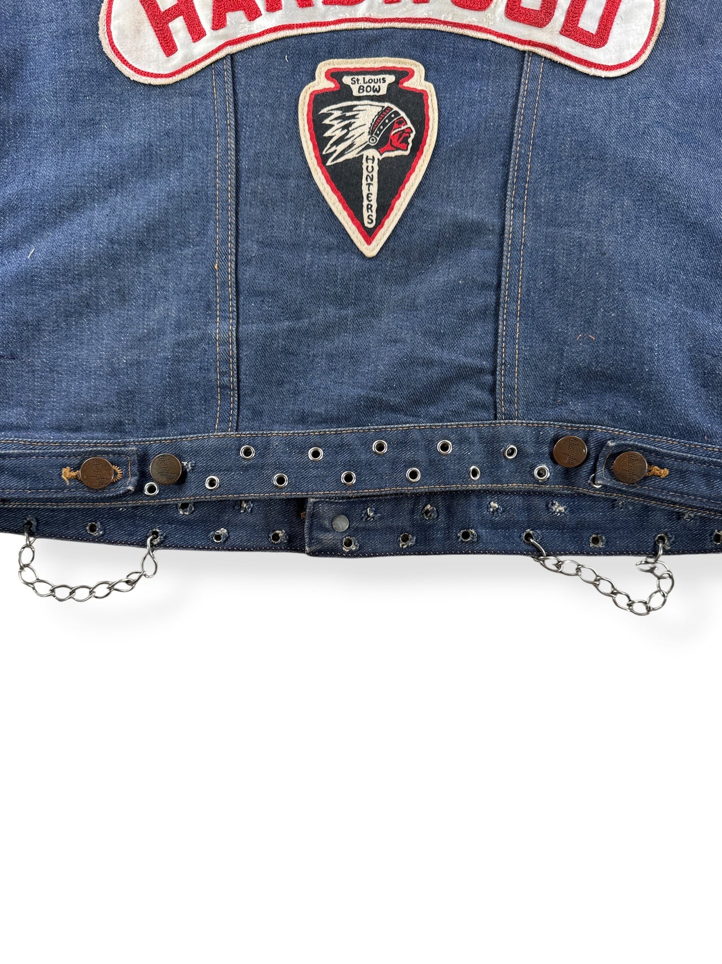 Customized bottom hem on Vintage 60s Dark Wash Wrangler Biker Vest SZ 40