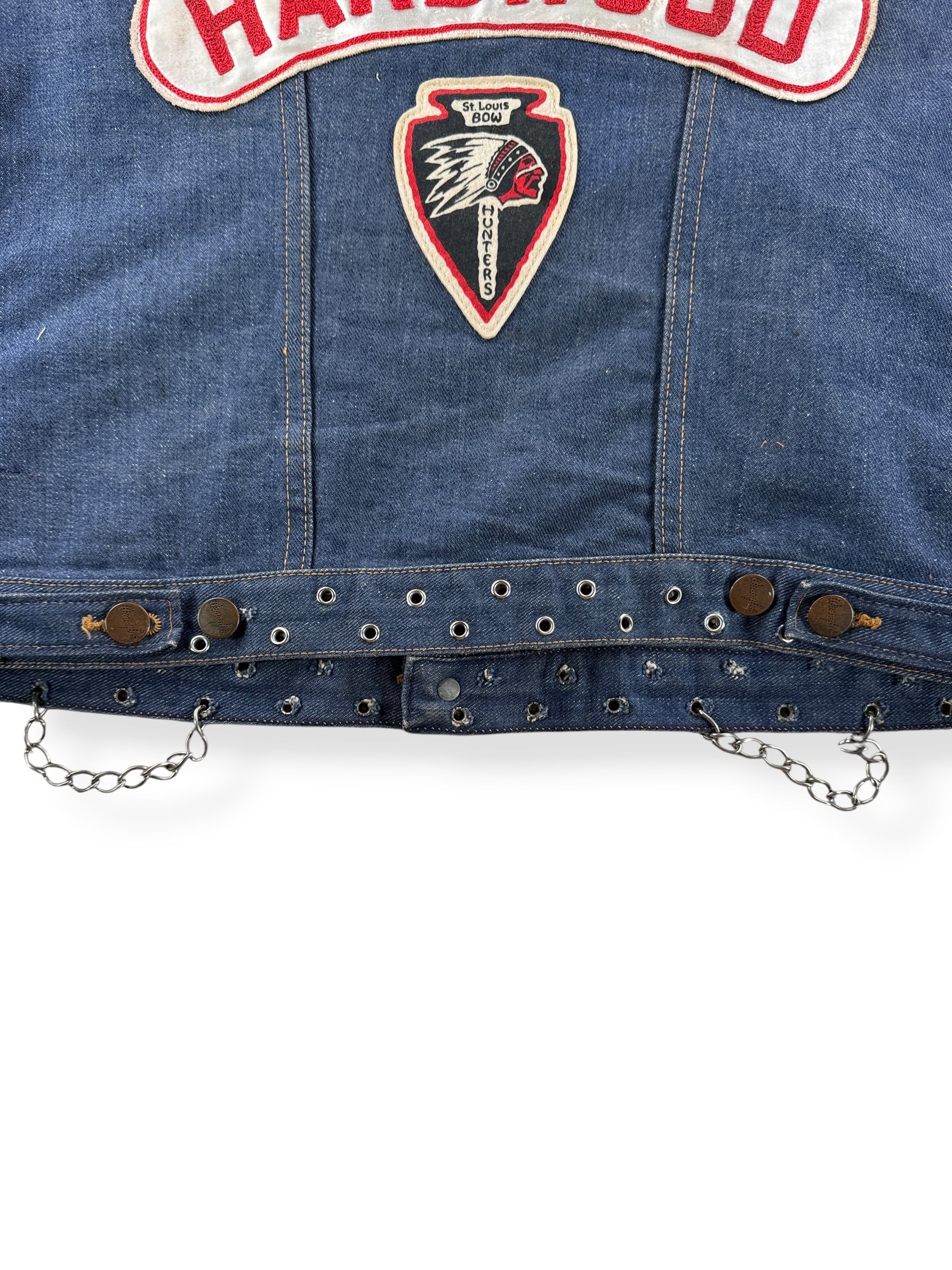 Customized bottom hem on Vintage 60s Dark Wash Wrangler Biker Vest SZ 40