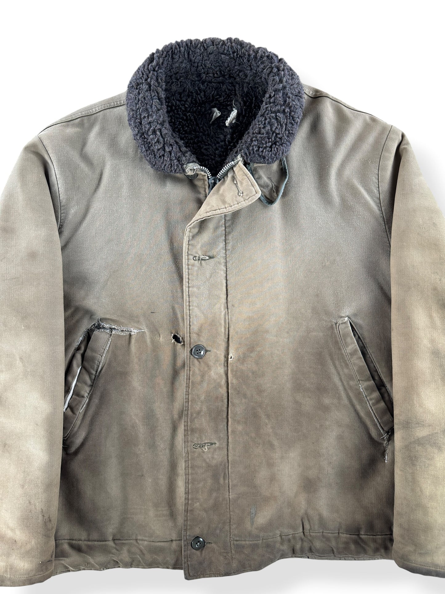 Front Close Up of Vintage Salty Civilian N-1 Deck Jacket SZ XXL