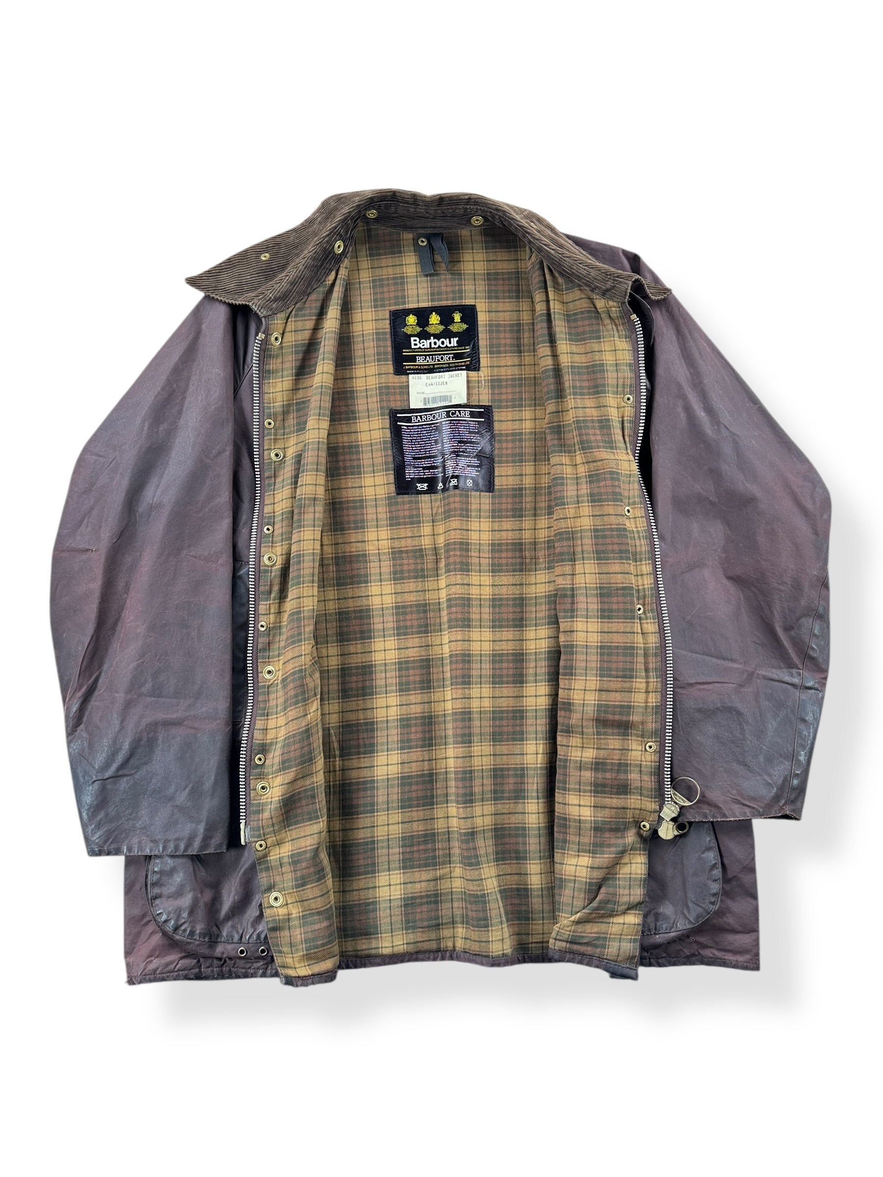 Inside of Vintage 80s/90s Barbour Wax Canvas Jacket SZ XL
