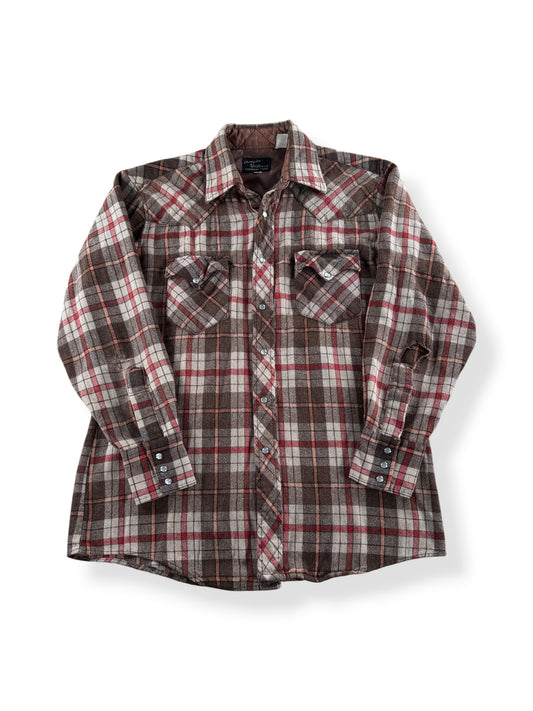 Front of Vintage Champion Westerns Wool Flannel Pearlsnap SZ 16 1/2 - AS IS