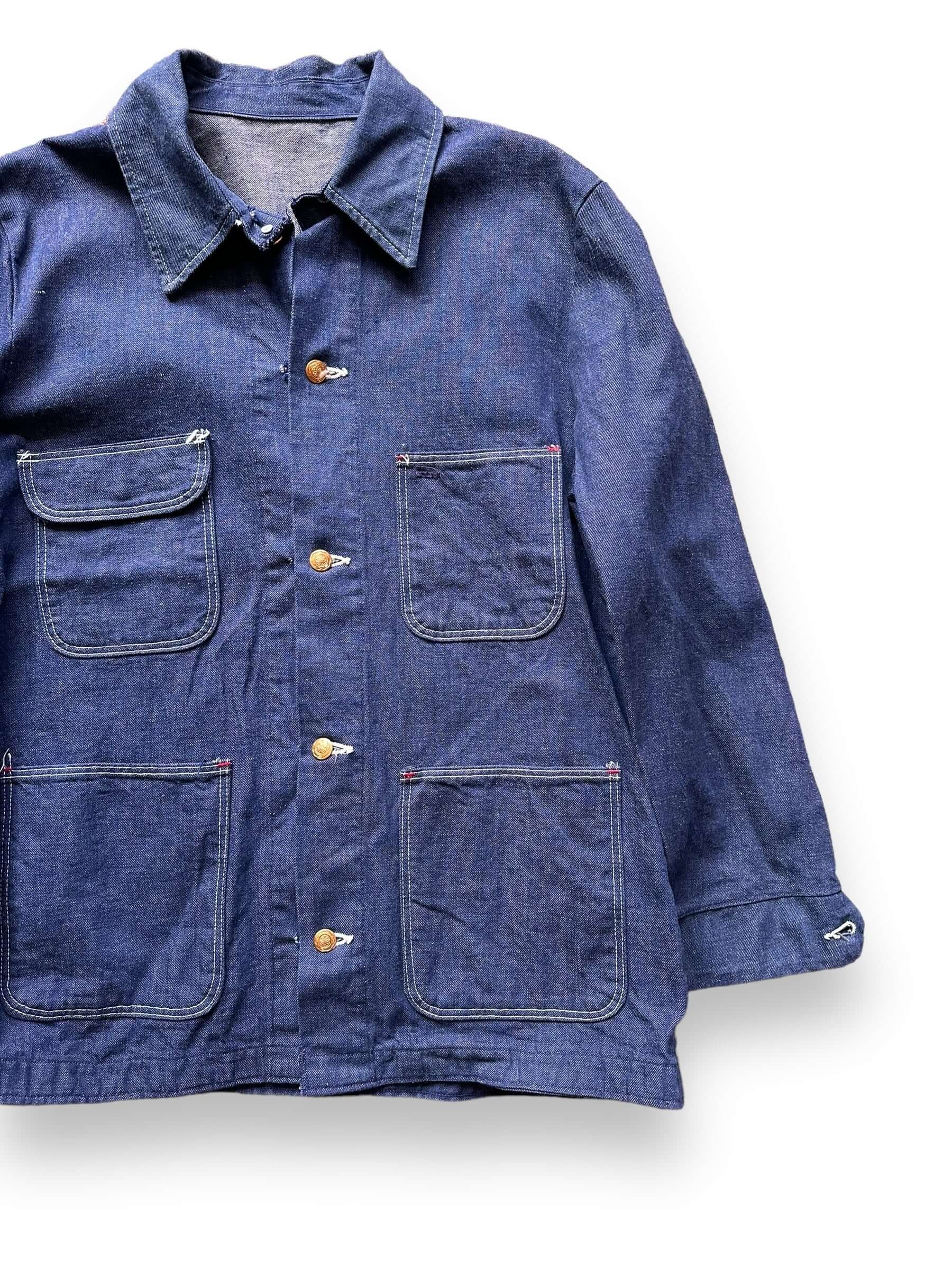 front left of Vintage Wrangler Blue Bell Denim Chore Coat SZ 40 | Vintage Denim Chore Coat