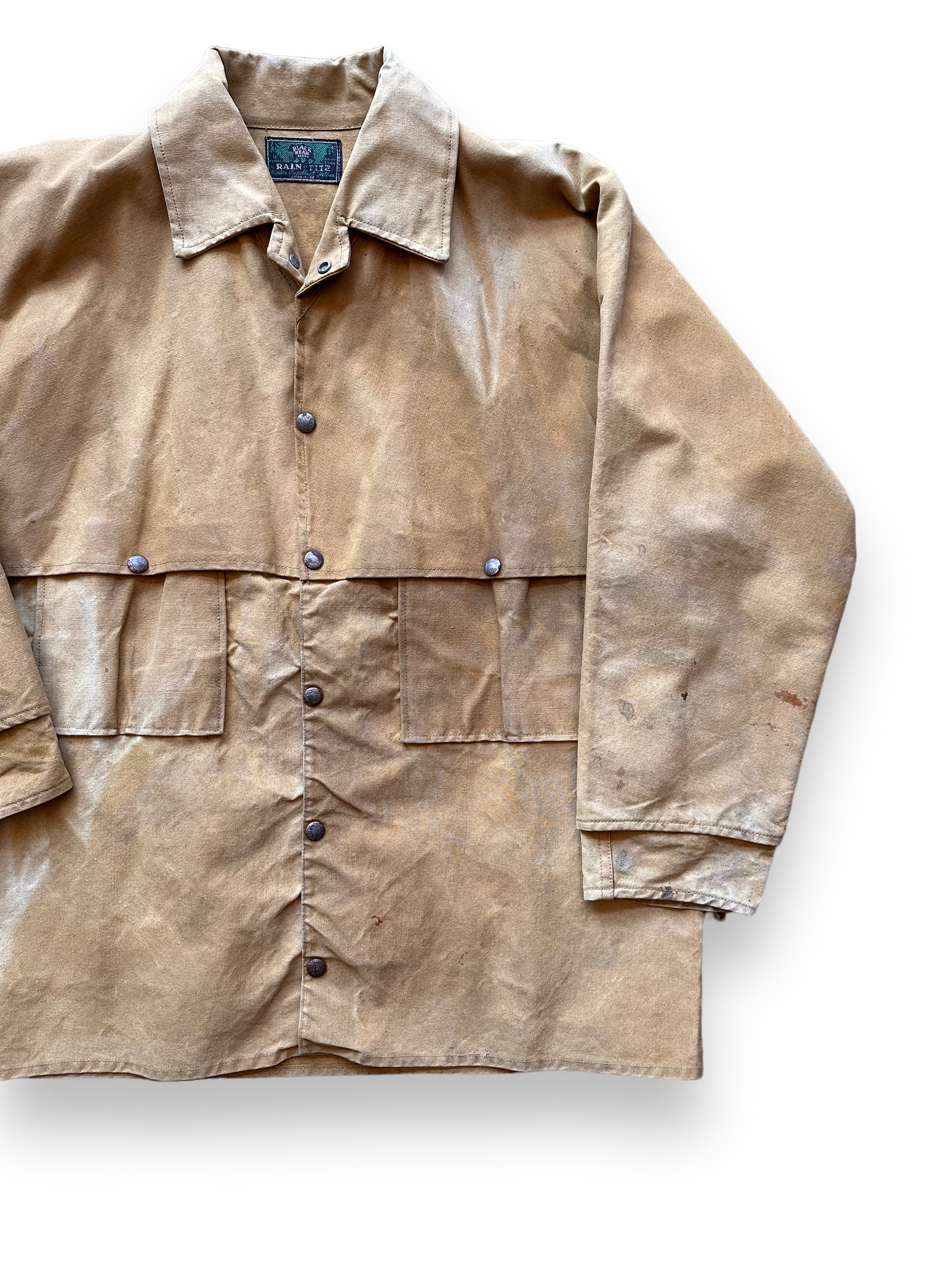Front Left View of Vintage Black Bear Rain Tite Jacket SZ XL | Black Bear Brand Workwear | Seattle Vintage Workwear