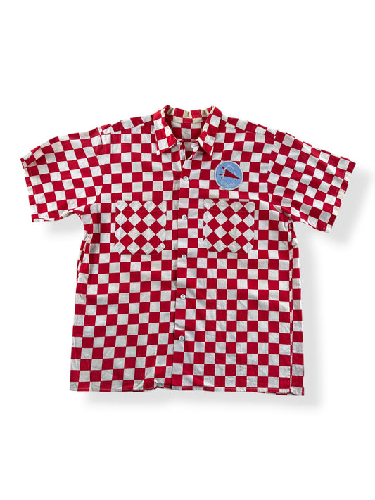 Front of Vintage Red Checkered GSLMA Short Sleeve Shirt SZ M
