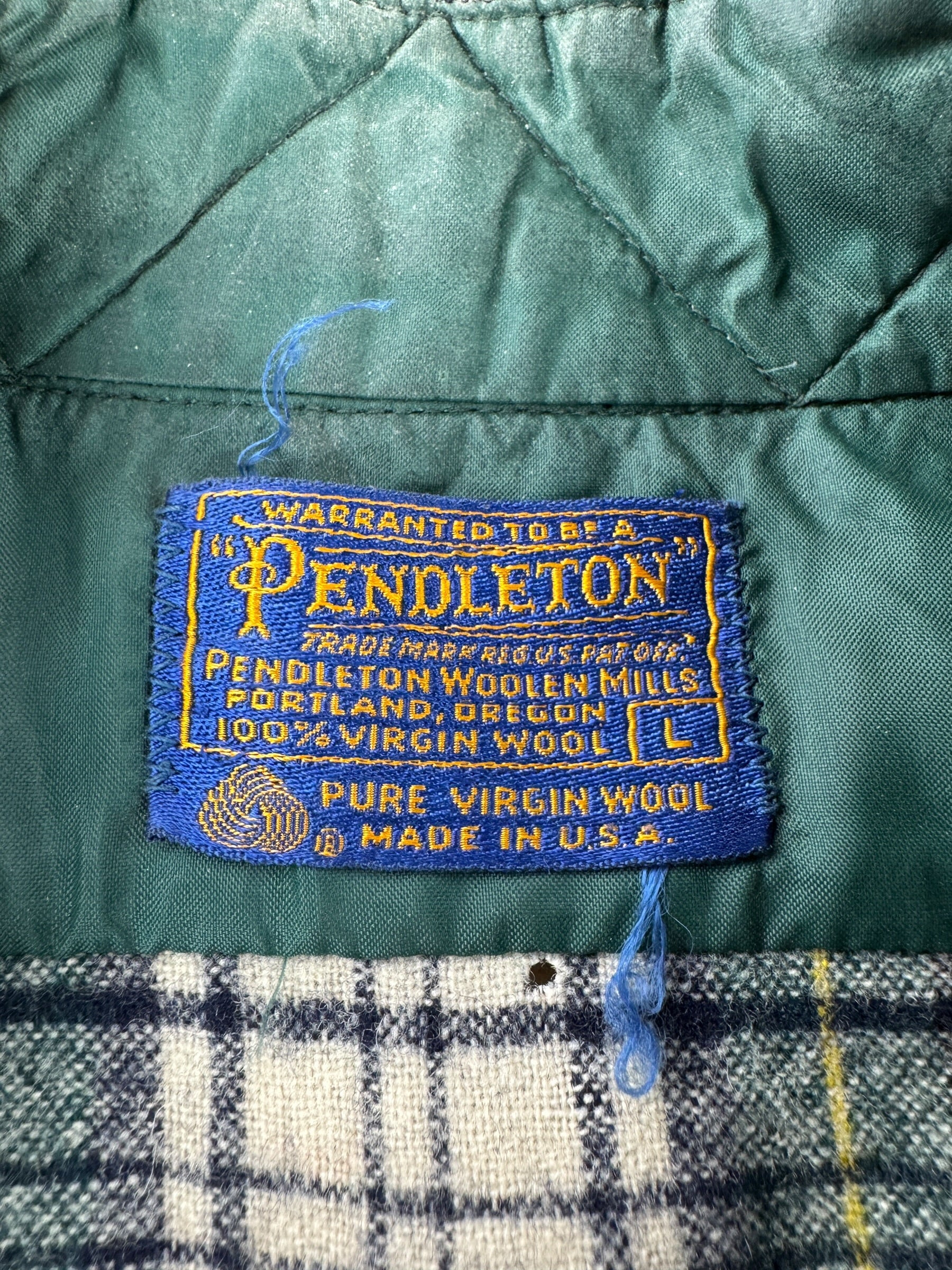 Tag on Vintage Green And Navy Pendleton Flannel SZ L