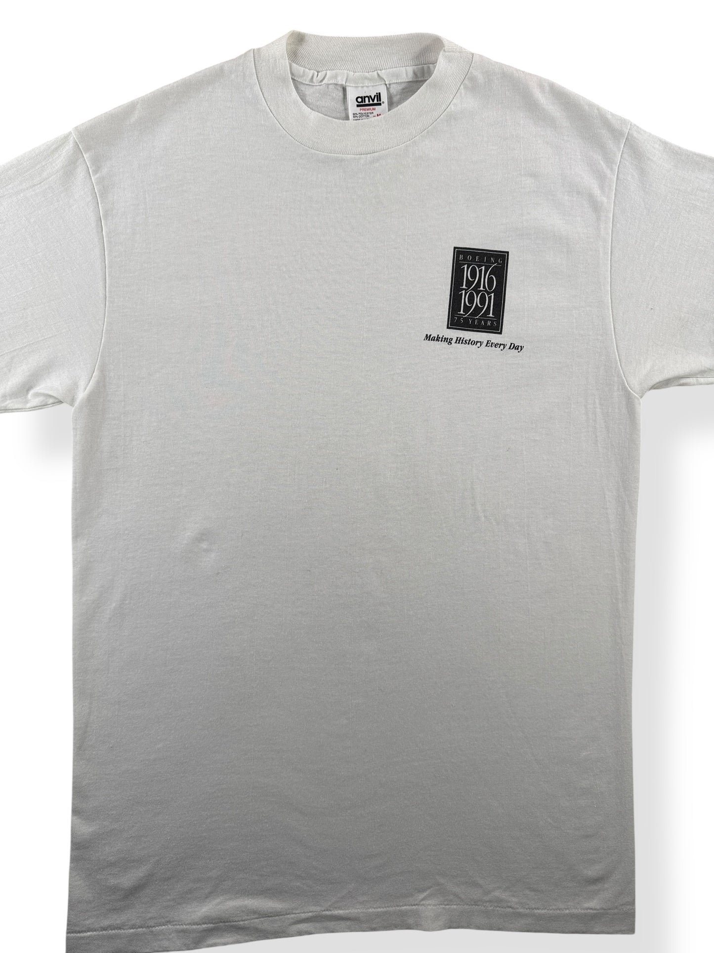 Front Close Up of Vintage Boeing 75 Year Anniversary Tee SZ M