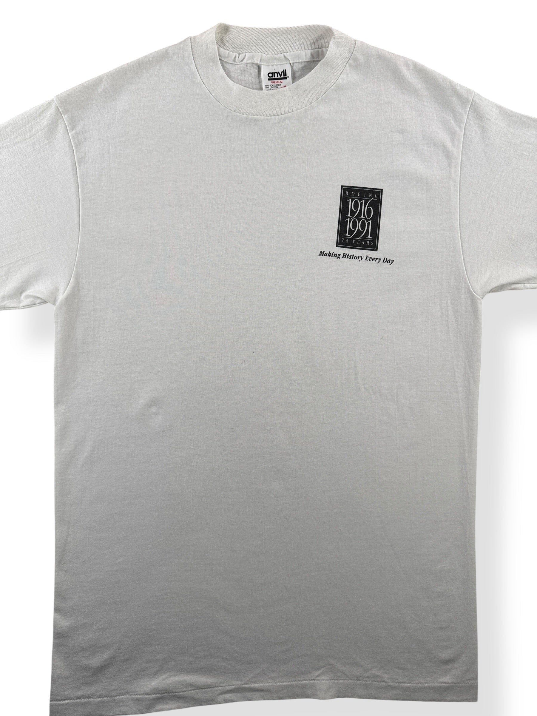 Front Close Up of Vintage Boeing 75 Year Anniversary Tee SZ M