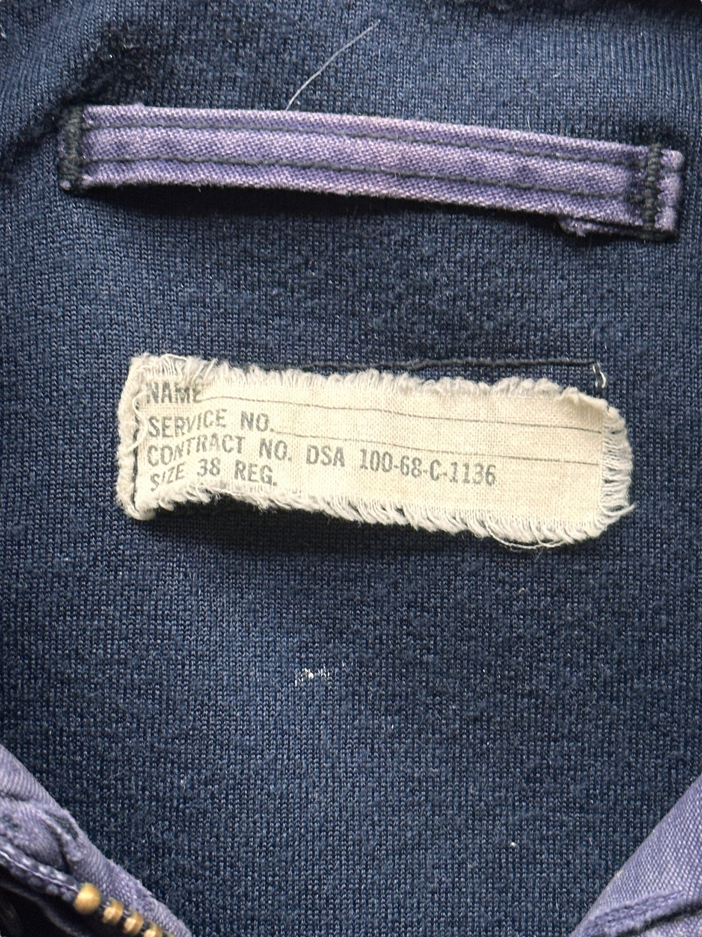 DSA Tag View on Vintage 1968 N-4 Utility Deck Jacket SZ 38 | Vietnam Deck Jacket Seattle | Barn Owl Vintage Seattle