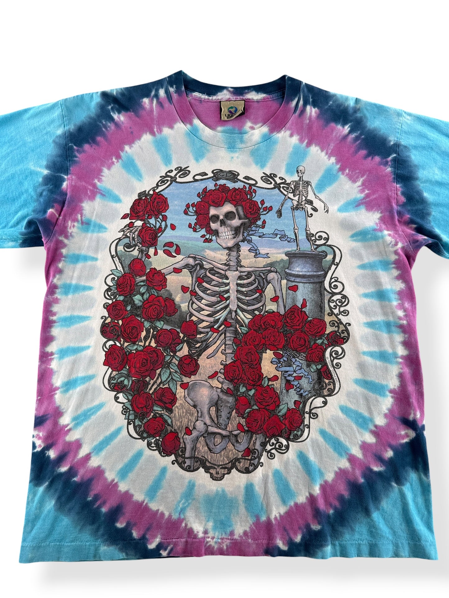 Close-up of Vintage Liquid Blue Grateful Dead 30 Years Bertha Tee SZ L