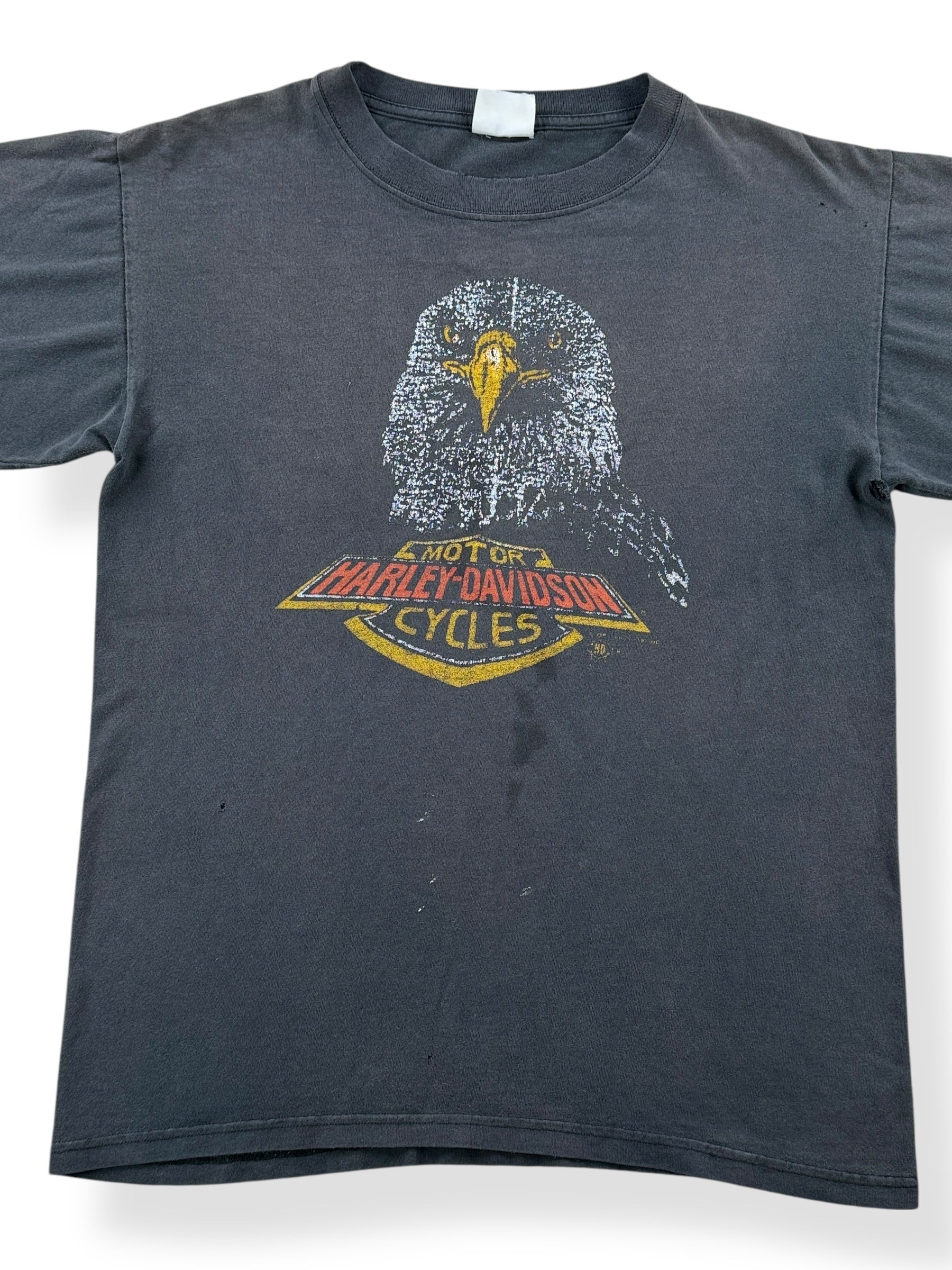 Front Close Up of Vintage Late 90s Faded Harley Eagle Tee SZ M