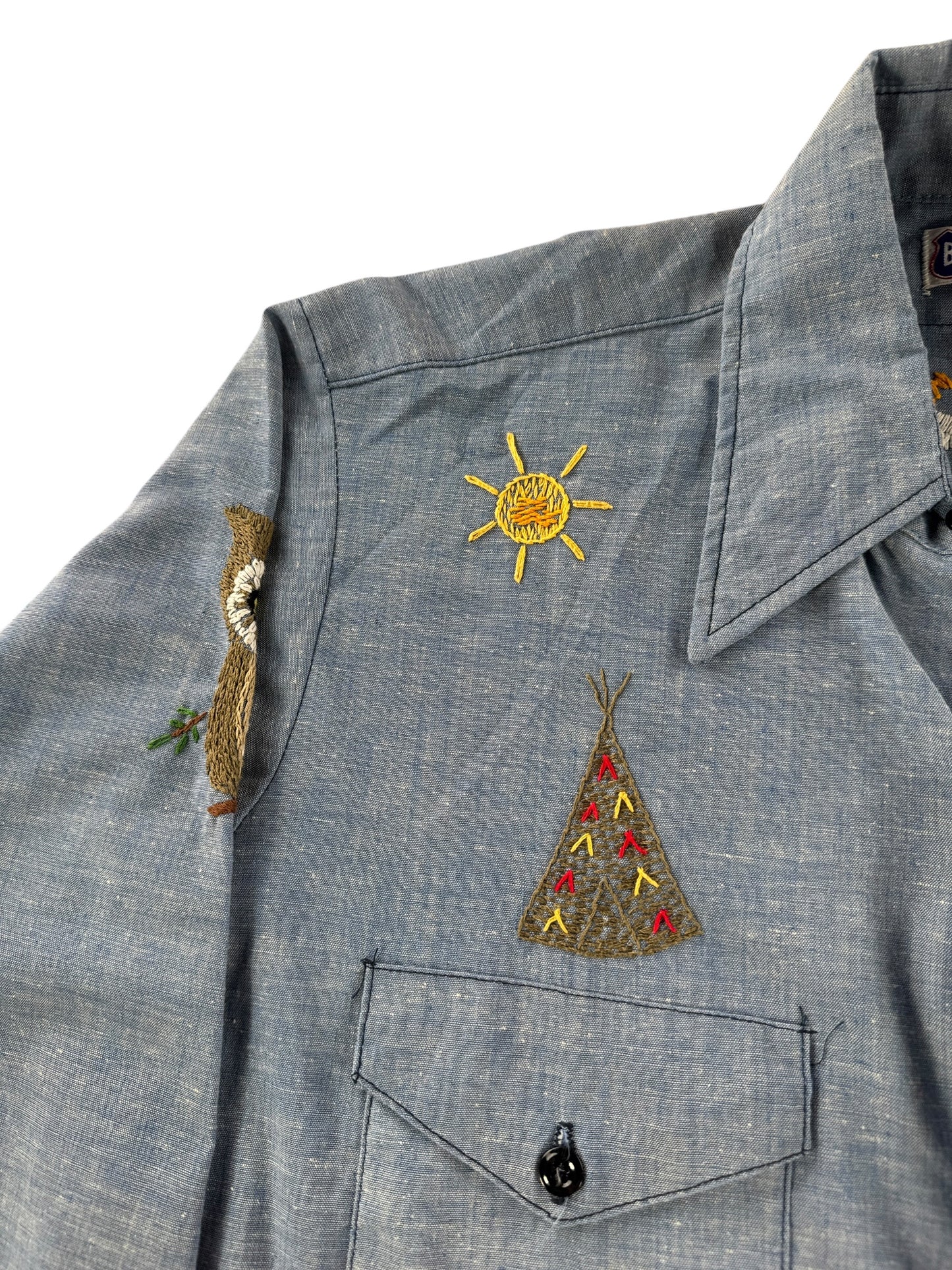 Embroidery on Vintage Big Smith Embroidered Chambray Shirt SZ L