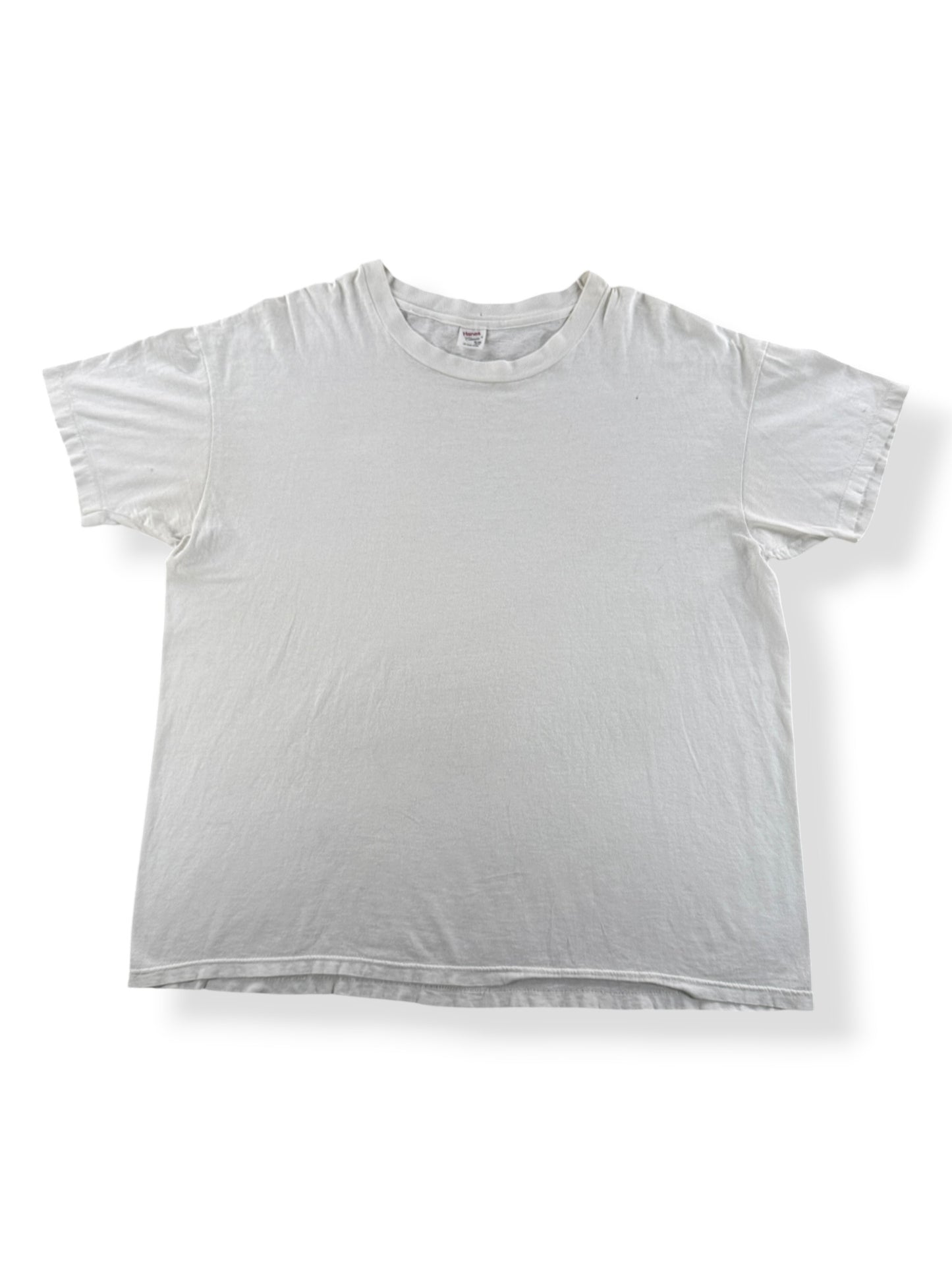 Front of Vintage Hanes 100% Cotton White Blank Tee SZ XL