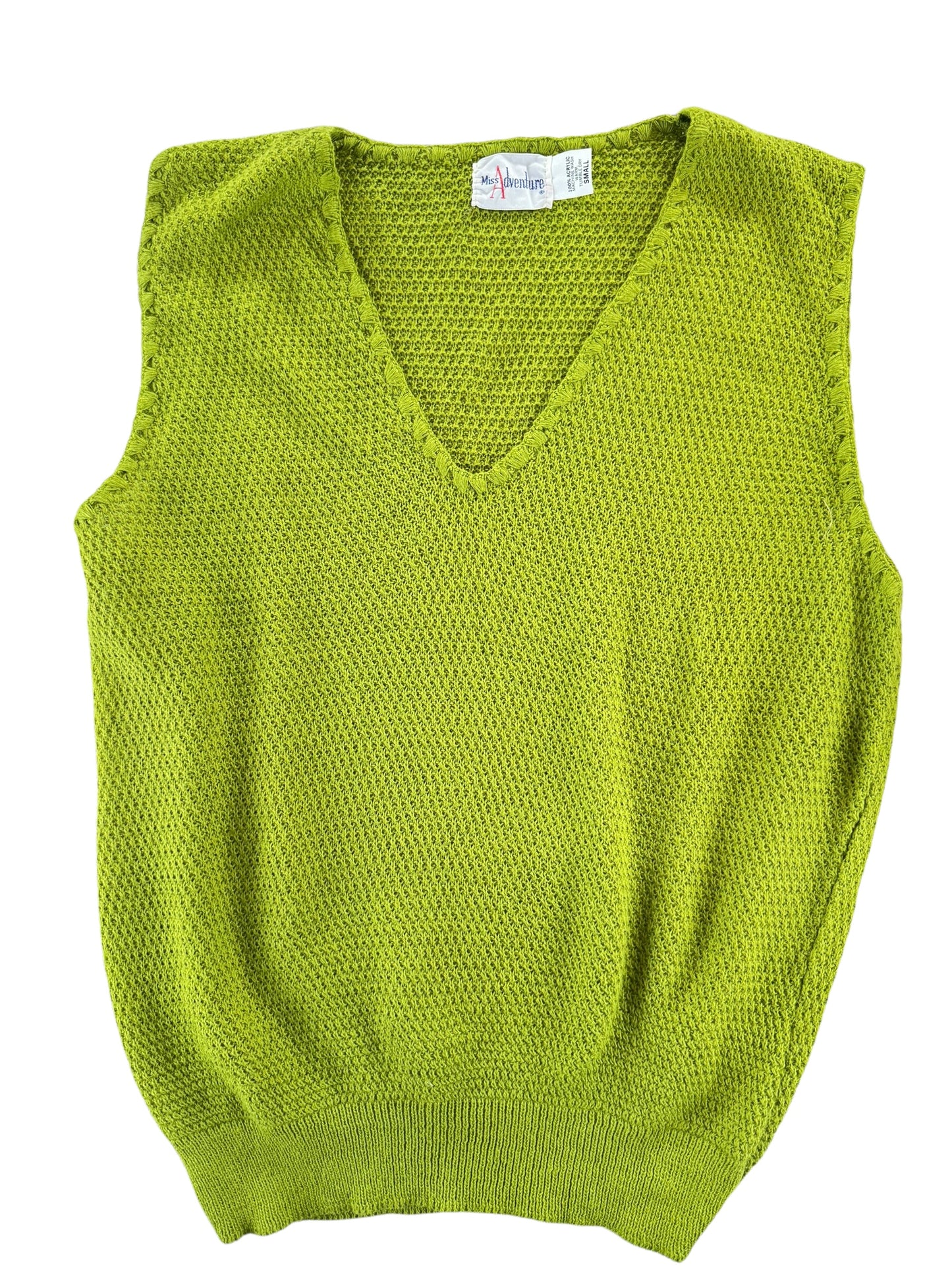 Front view of 1960s Green V-Neck Sweater Vest M